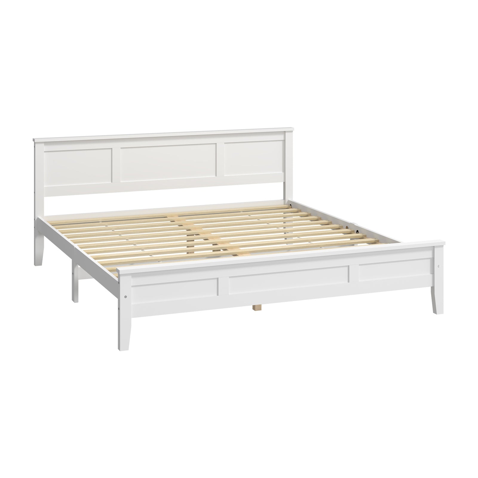 Oikiture King Wooden Bed Frame with Slatted Base Headboard Pine Timber White