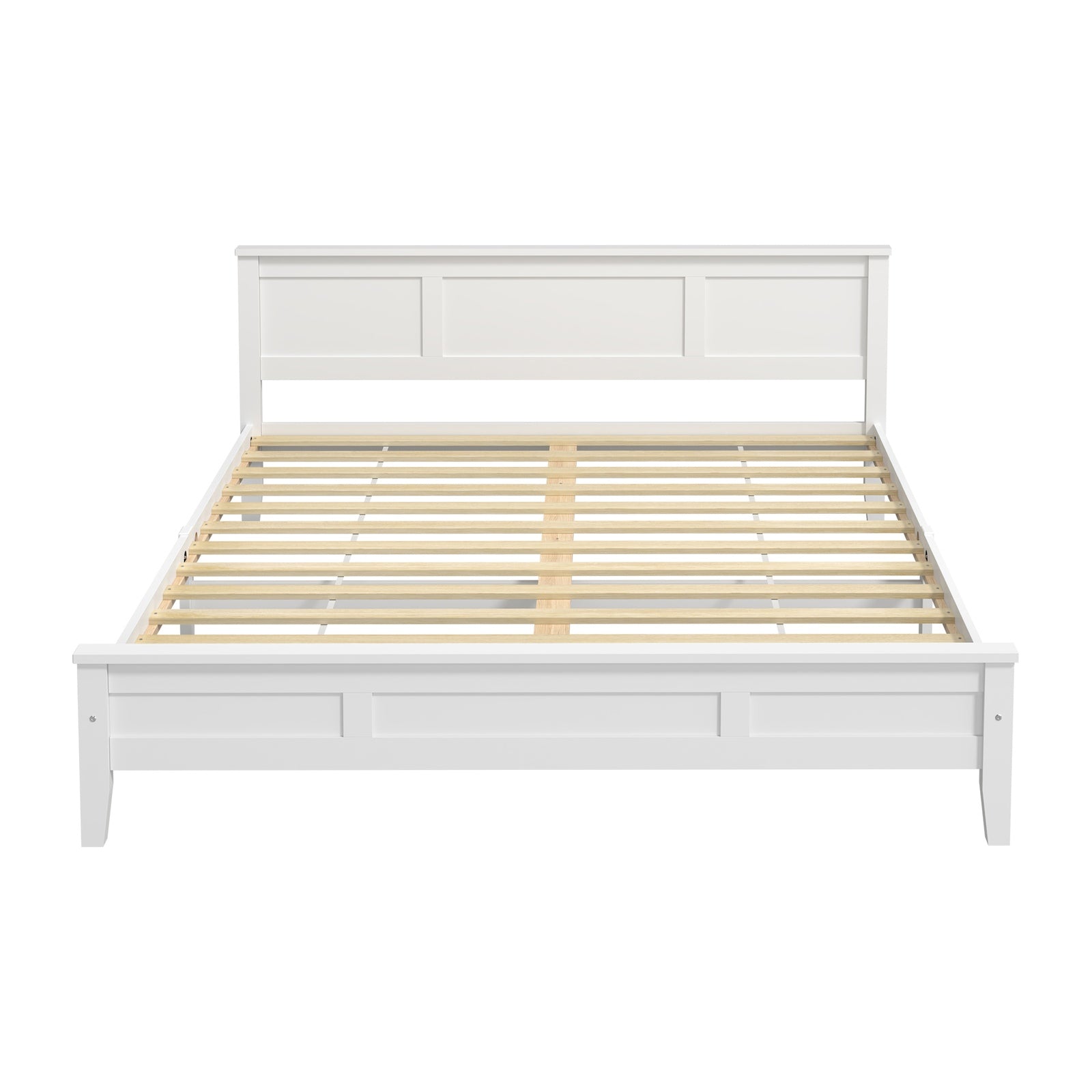 Oikiture King Wooden Bed Frame with Slatted Base Headboard Pine Timber White