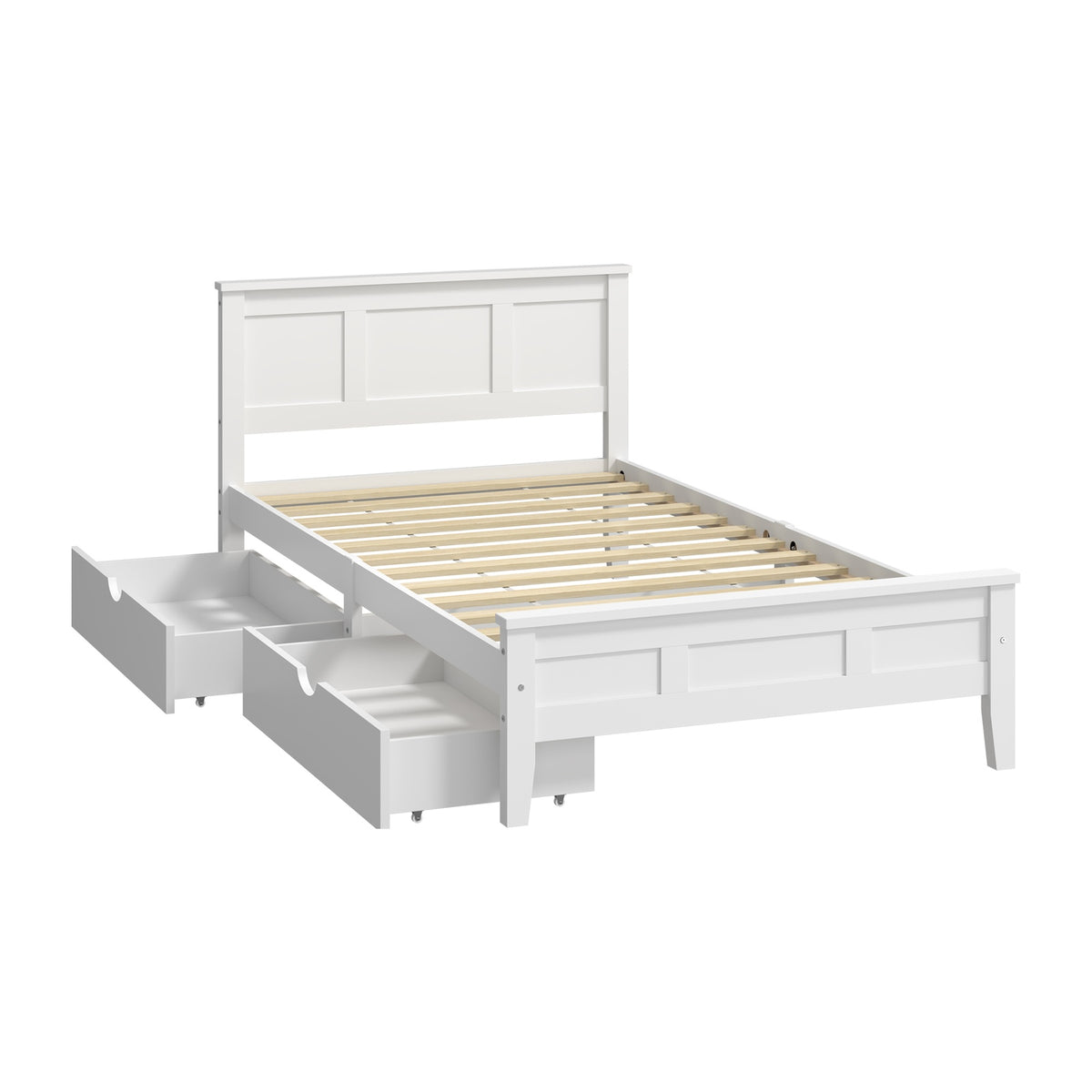 Oikiture King Single Wooden Bed Frame Platform with Headboard 2 Storage Drawers