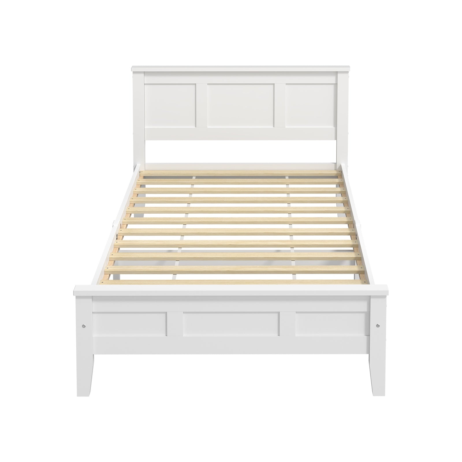 Oikiture Single Wooden Bed Frame with Slatted Base Headboard Pine Timber White