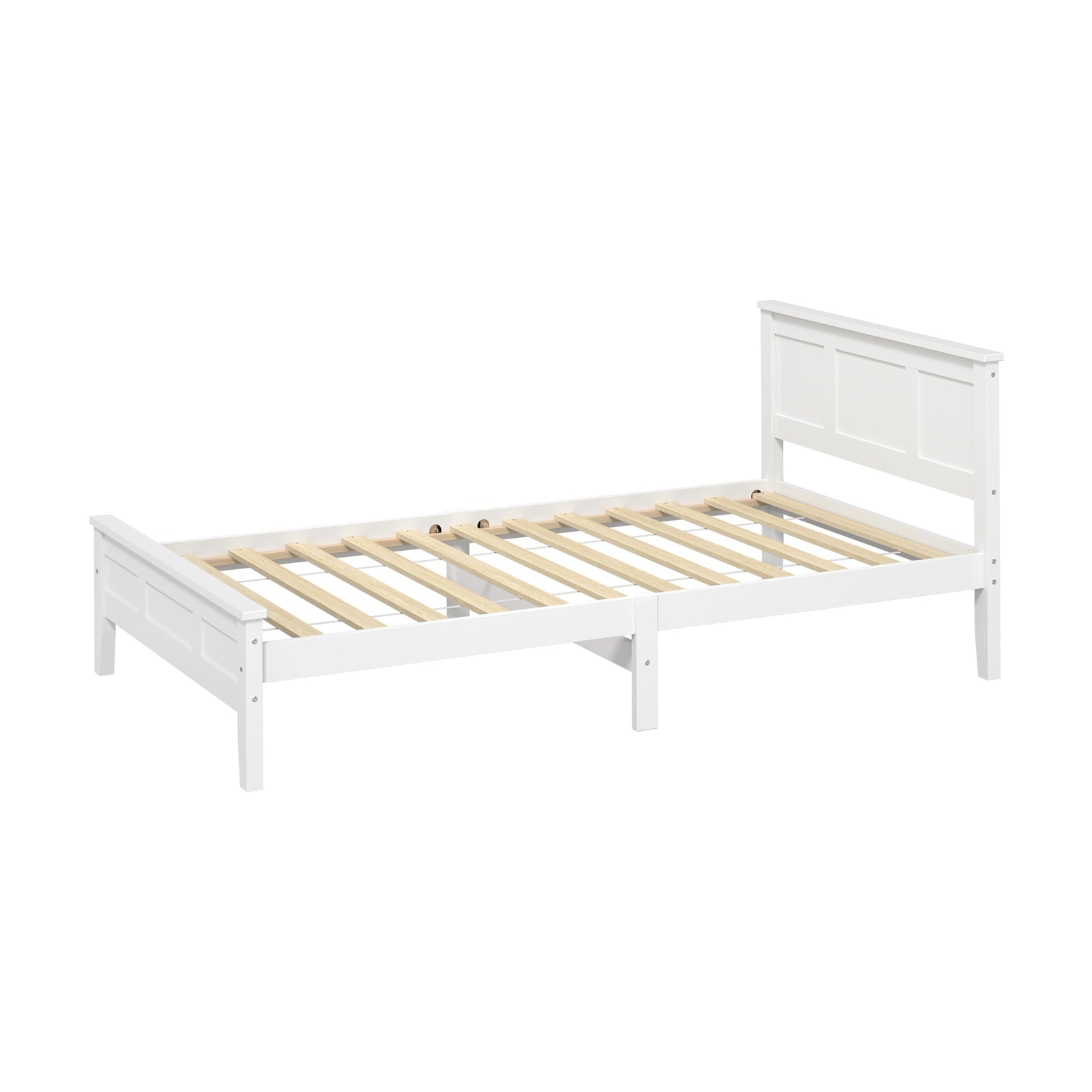 Oikiture Single Wooden Bed Frame with Slatted Base Headboard Pine Timber White