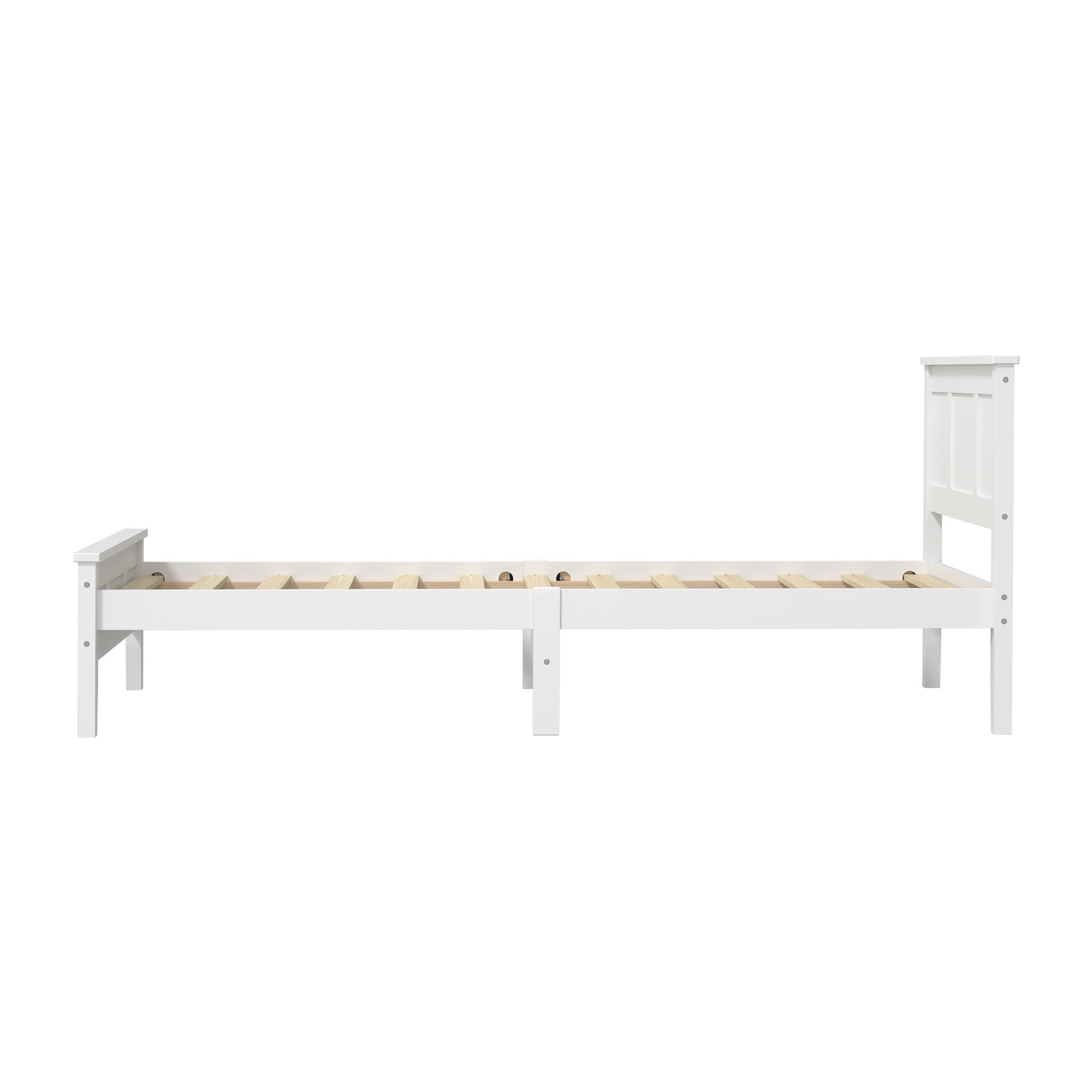 Oikiture Single Wooden Bed Frame with Slatted Base Headboard Pine Timber White