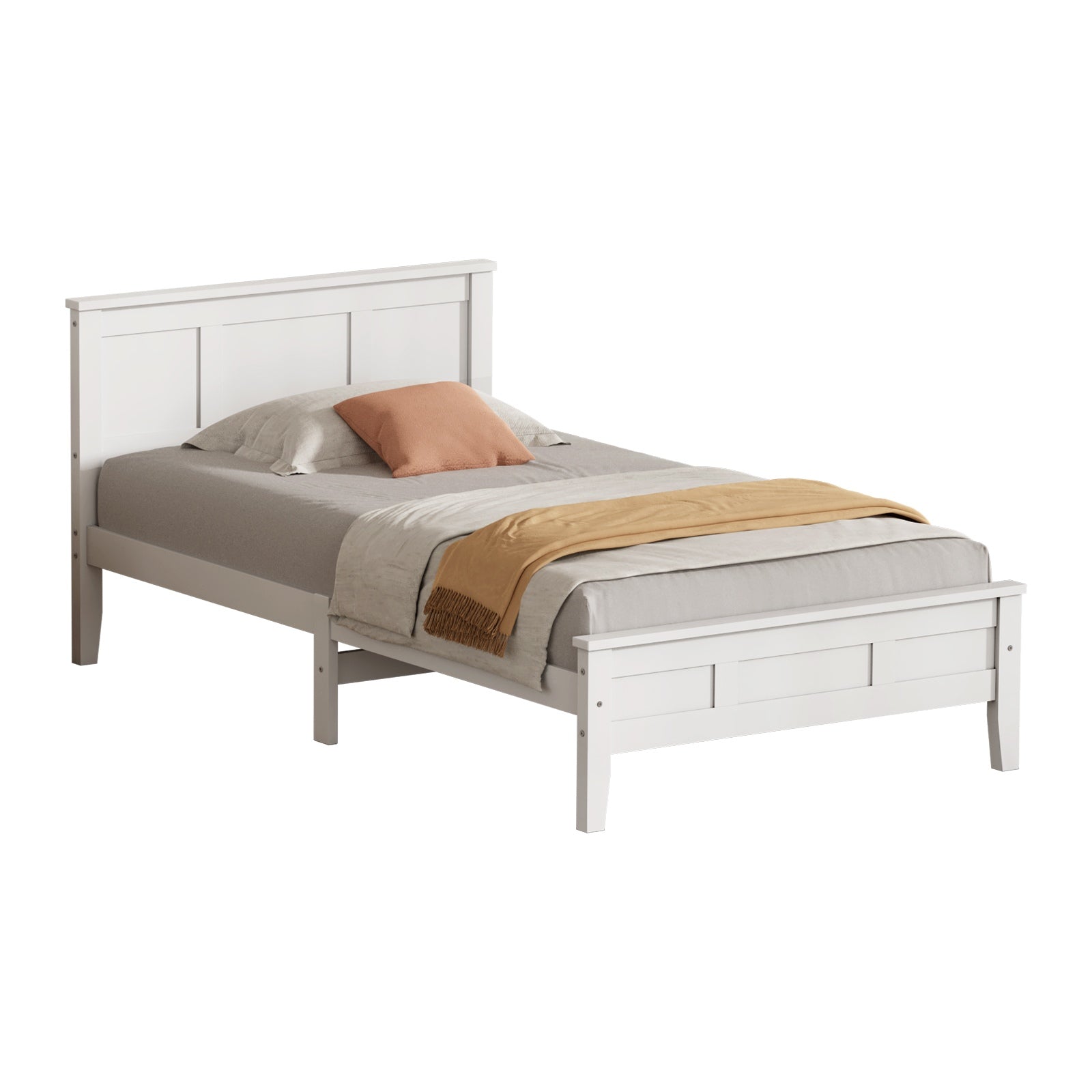 Oikiture Single Wooden Bed Frame with Slatted Base Headboard Pine Timber White