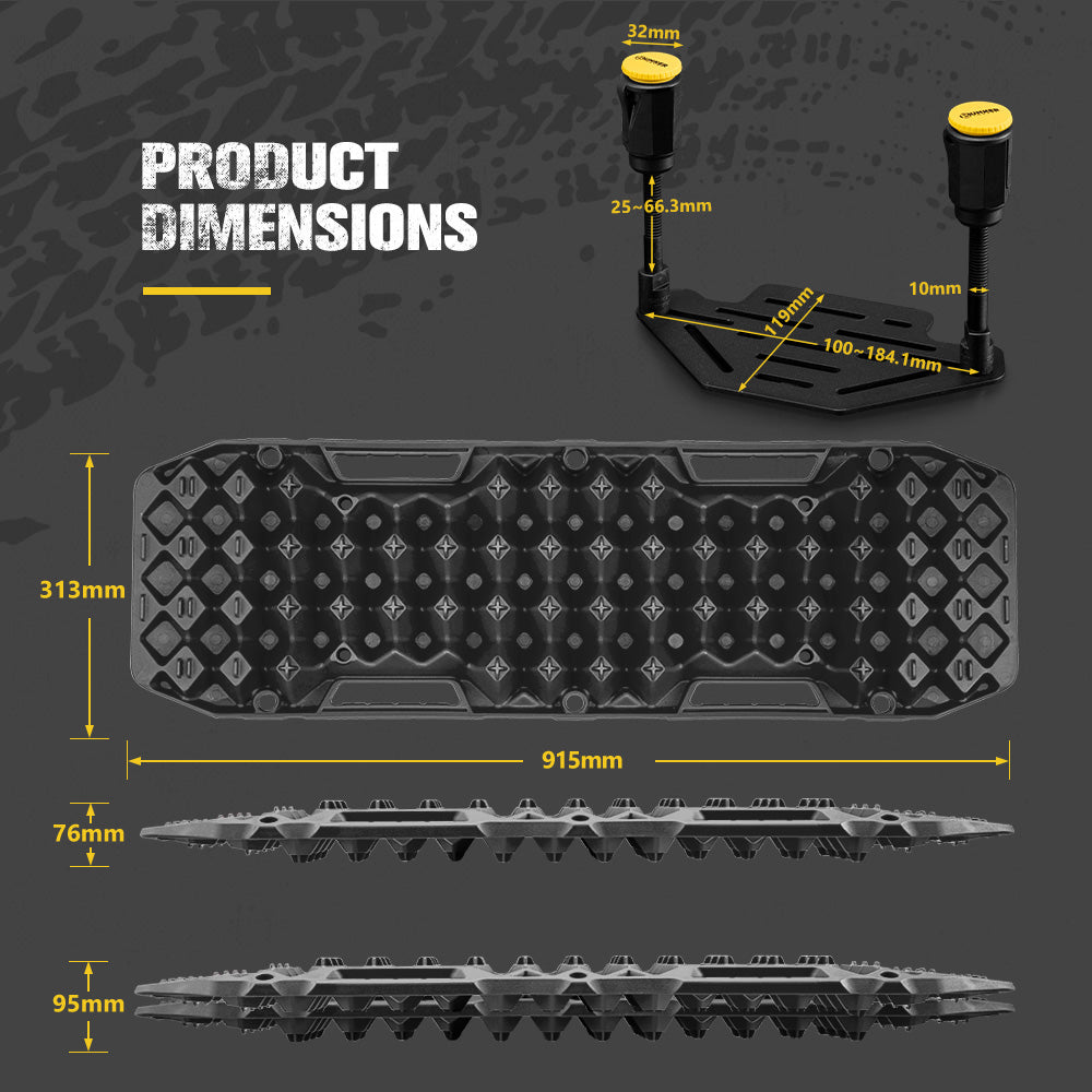 Bunker Indust 2PCS Recovery Tracks Board 10T Black + Flat Mounting Bracket Kit