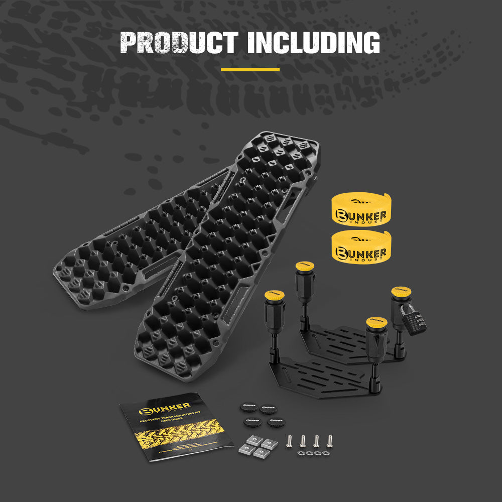 Bunker Indust 2PCS Recovery Tracks Board 10T Black + Flat Mounting Bracket Kit
