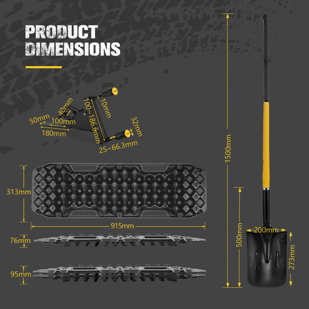 Bunker Indust Recovery Tracks Board Black + Side Mounting Kit + Square Shovel