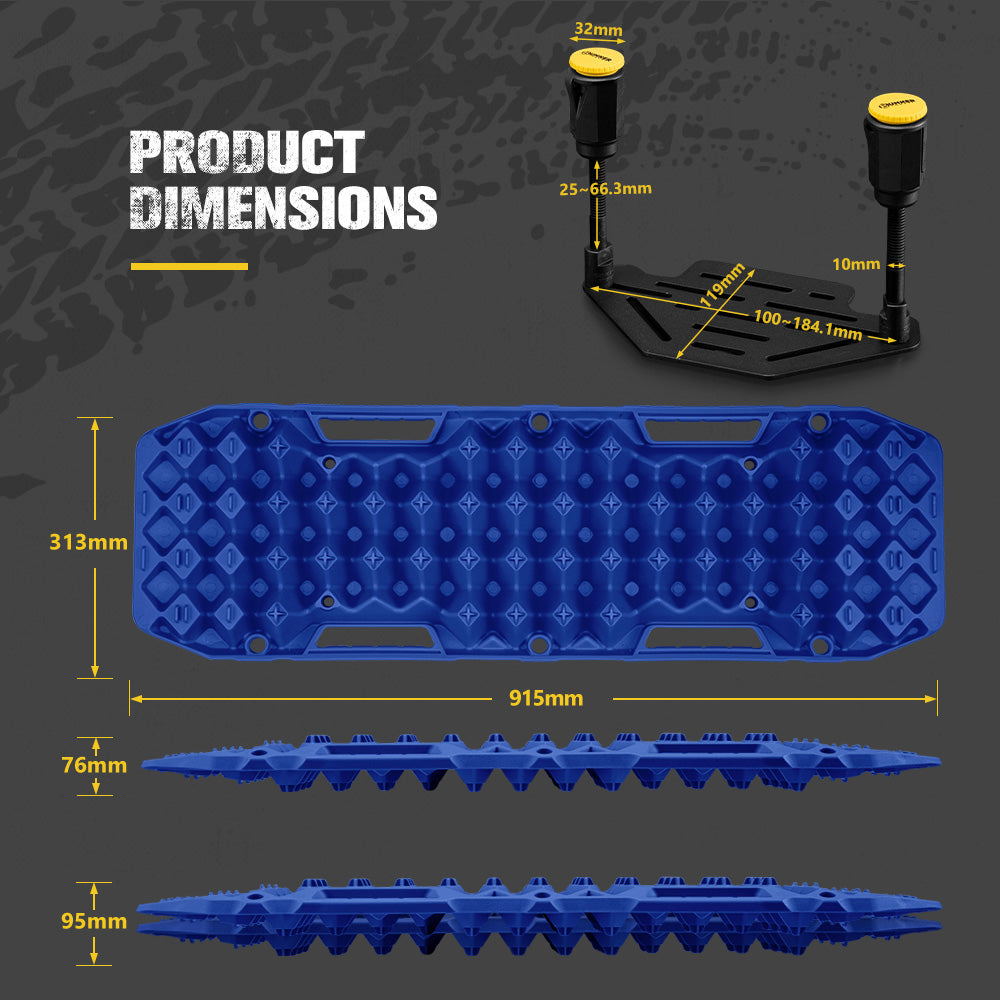 Bunker Indust 2PCS Recovery Tracks Board 10T Blue + Flat Mounting Bracket Kit