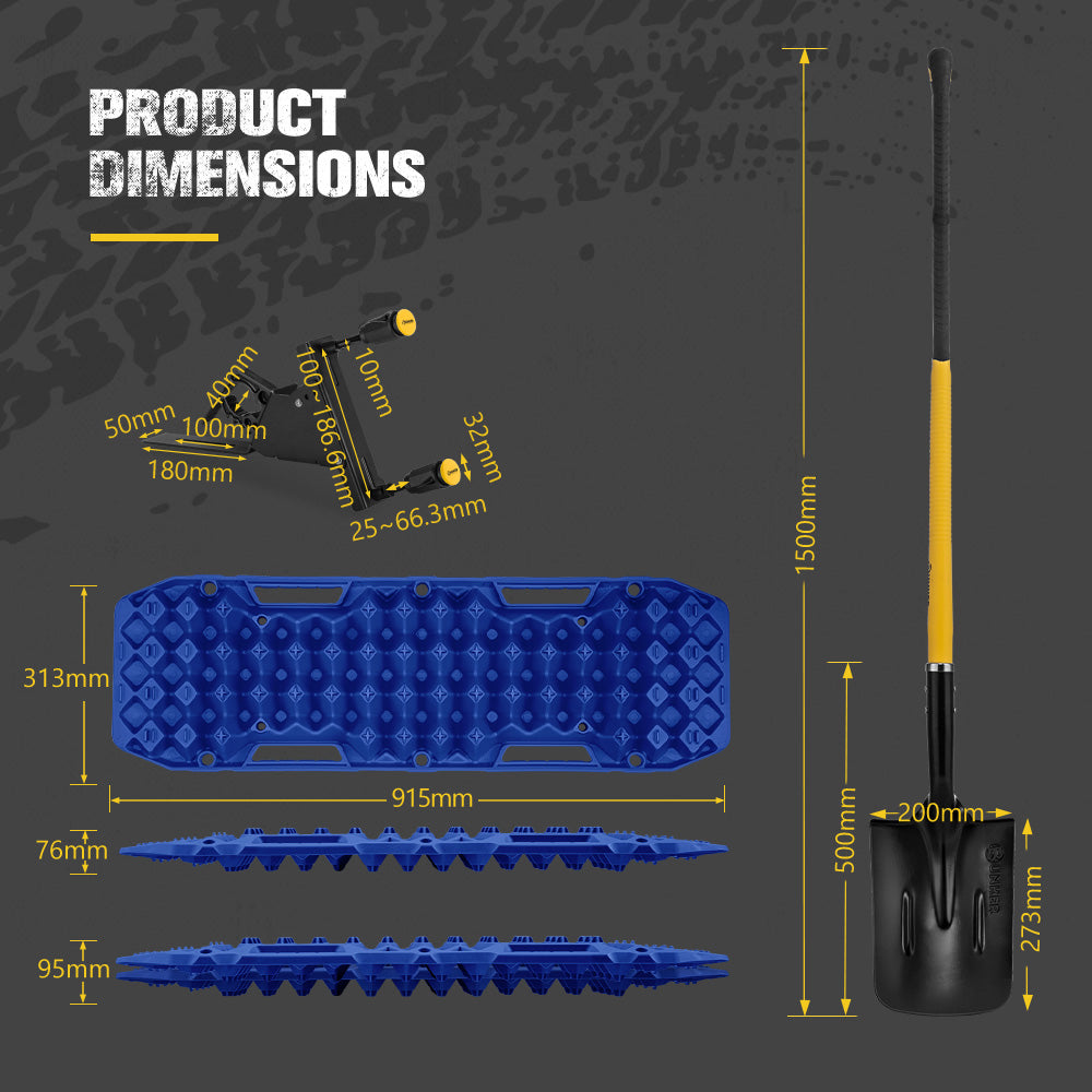 Bunker Indust Recovery Tracks Board Blue + Side Mounting Kit + Square Shovel