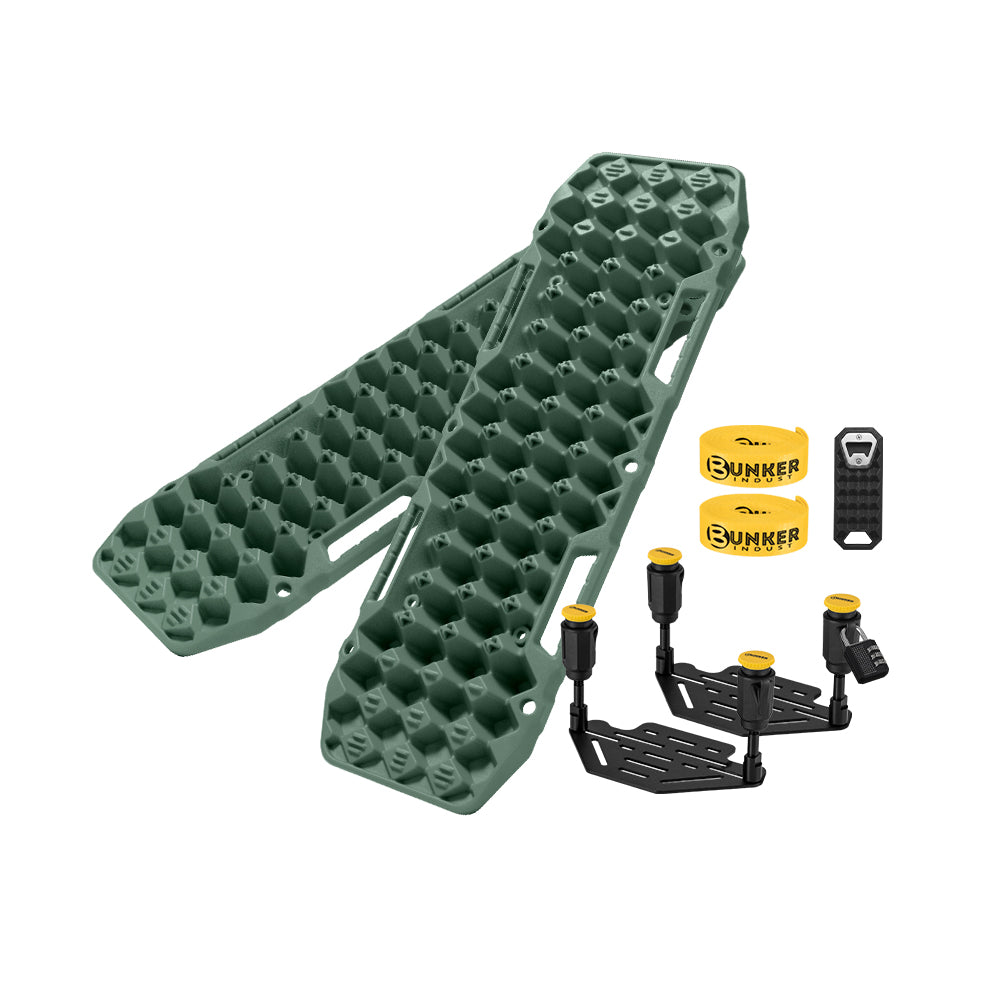 Bunker Indust 2PCS Recovery Tracks Board 10T Green + Flat Mounting Bracket Kit