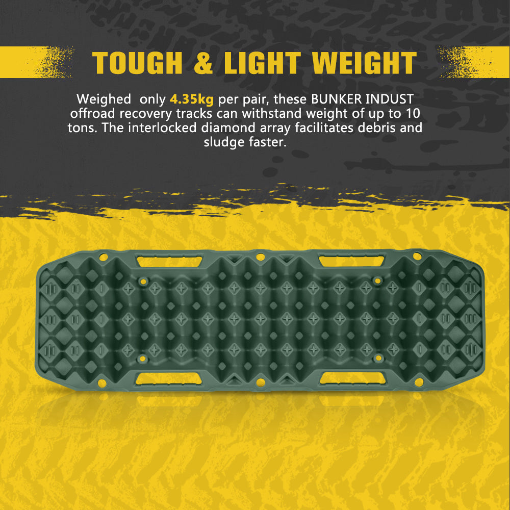 Bunker Indust 2PCS Recovery Tracks Board 10T Green + Flat Mounting Bracket Kit