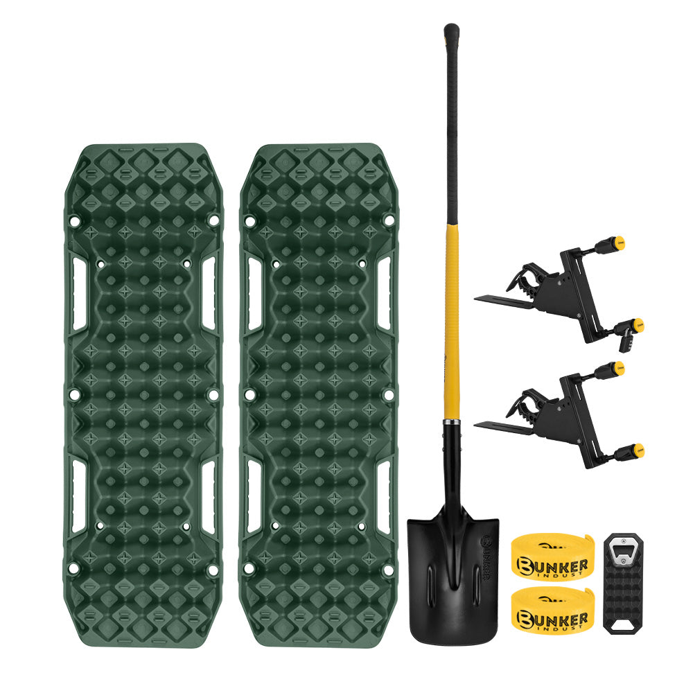 Bunker Indust Recovery Tracks Board Green + Side Mounting Kit + Square Shovel
