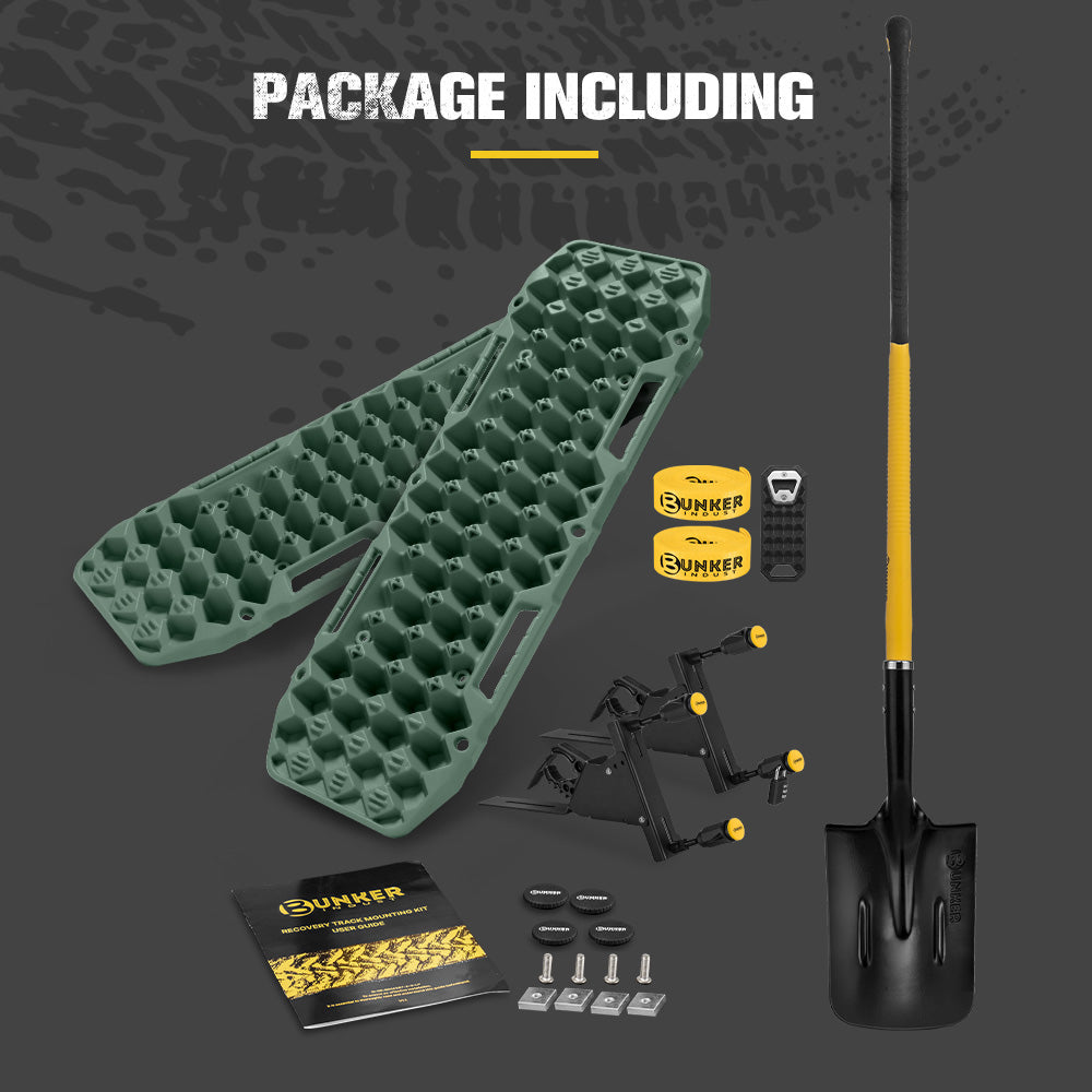 Bunker Indust Recovery Tracks Board Green + Side Mounting Kit + Square Shovel