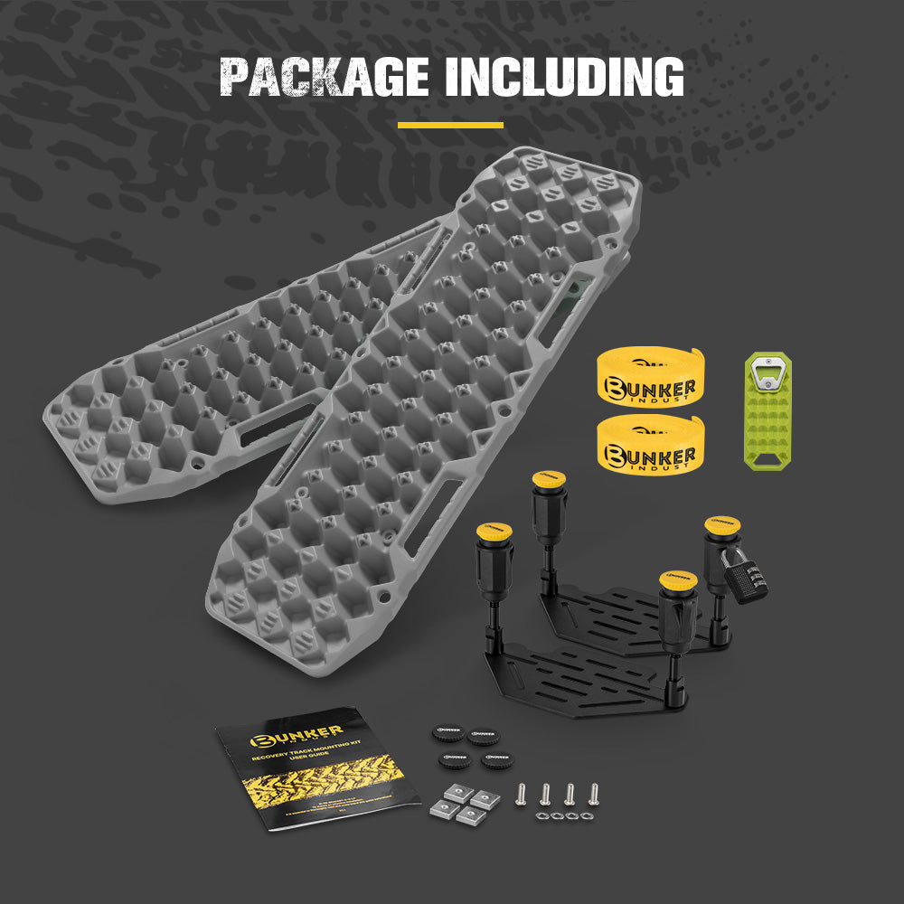 Bunker Indust 2PCS Recovery Tracks Board 10T Grey + Flat Mounting Bracket Kit