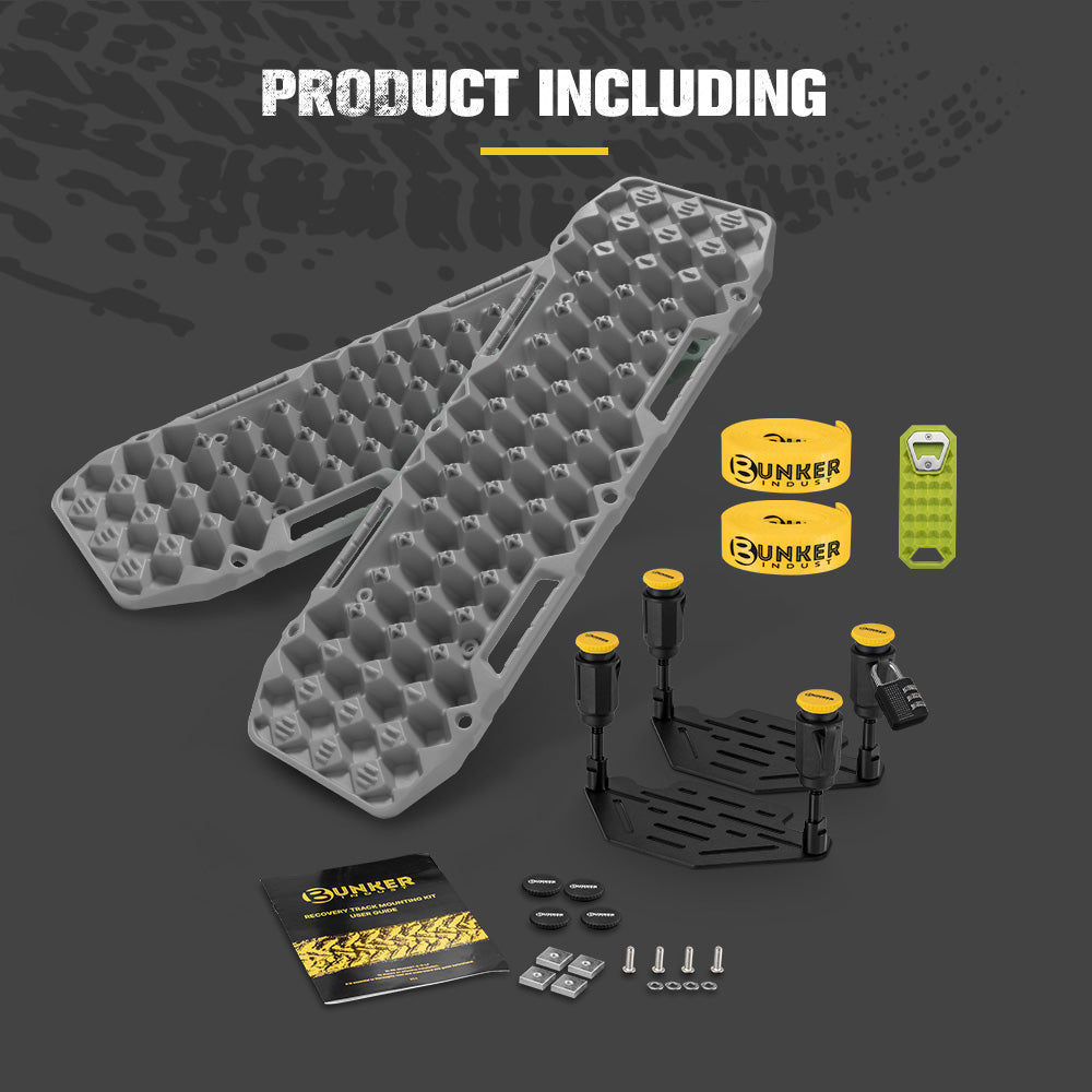 Bunker Indust 2PCS Recovery Tracks Board 10T Grey + Flat Mounting Bracket Kit