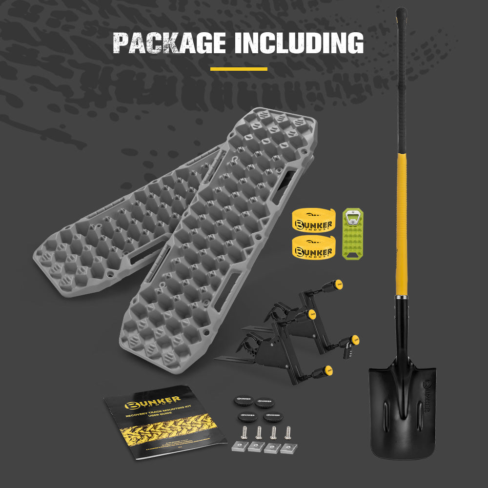 Bunker Indust Recovery Tracks Board Grey + Side Mounting Kit + Square Shovel