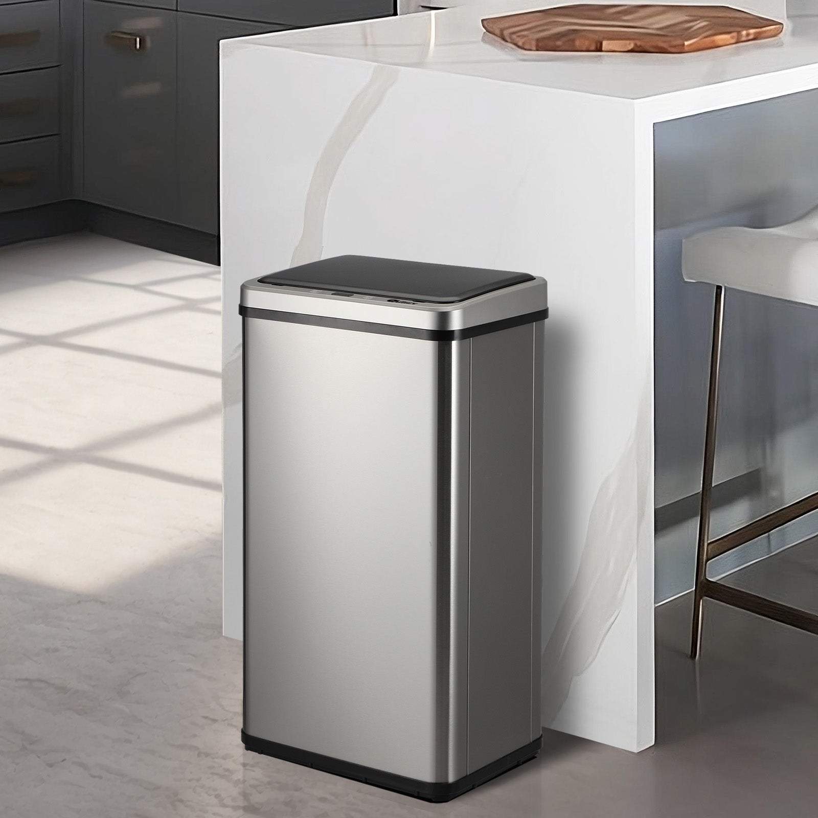 Oikiture Motion Sensor Bin Stainless Steel Automatic Trash Can Silver 40/50/60L - Sunyee