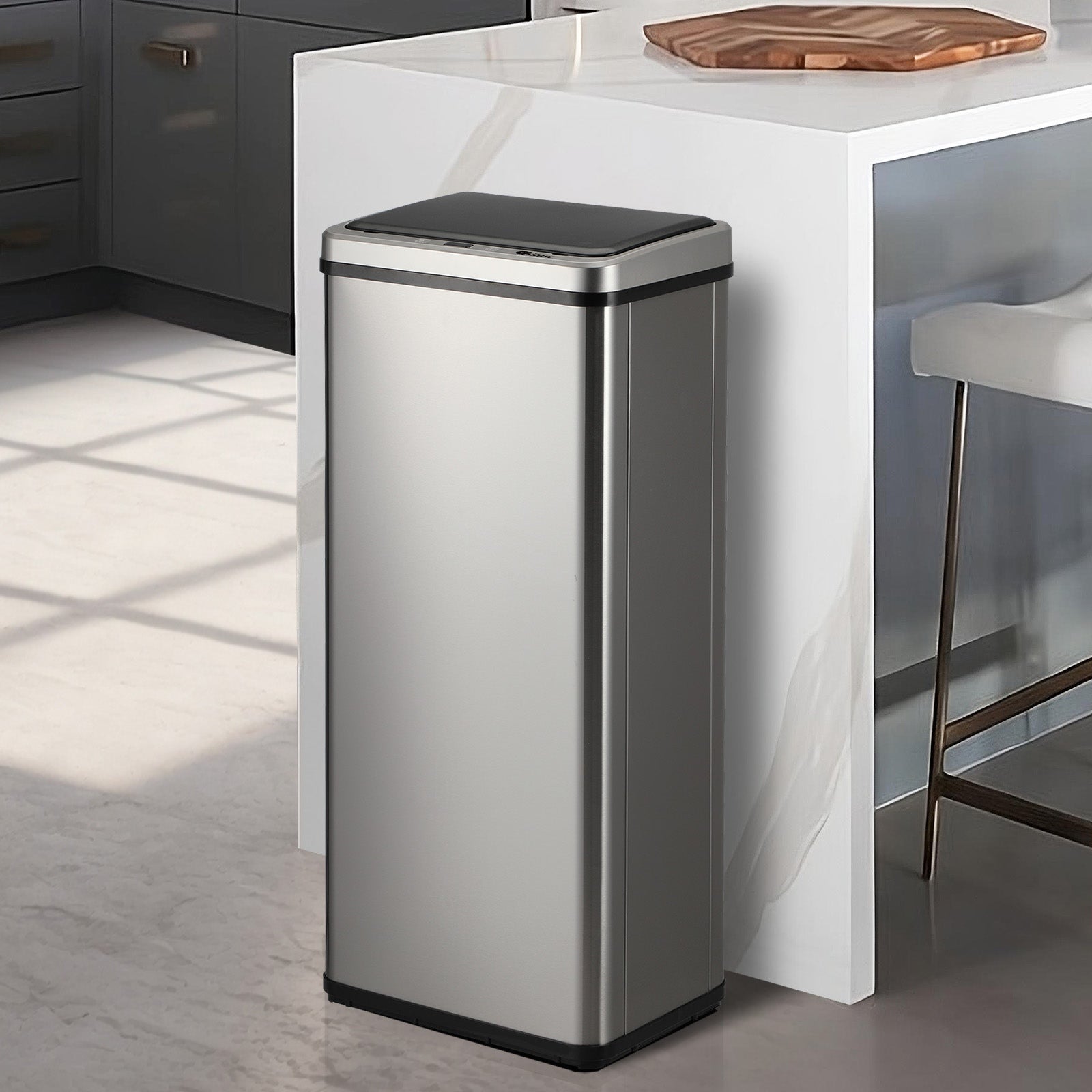 Oikiture 60L Motion Sensor Bin Automatic Rubbish Trash Can Kitchen Silver - Sunyee