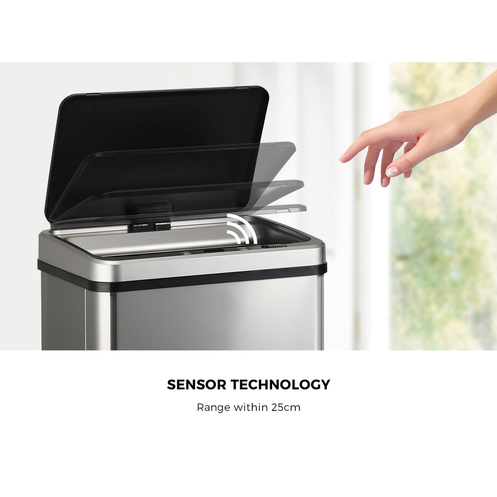 Oikiture 60L Motion Sensor Bin Automatic Rubbish Trash Can Kitchen Silver - Sunyee