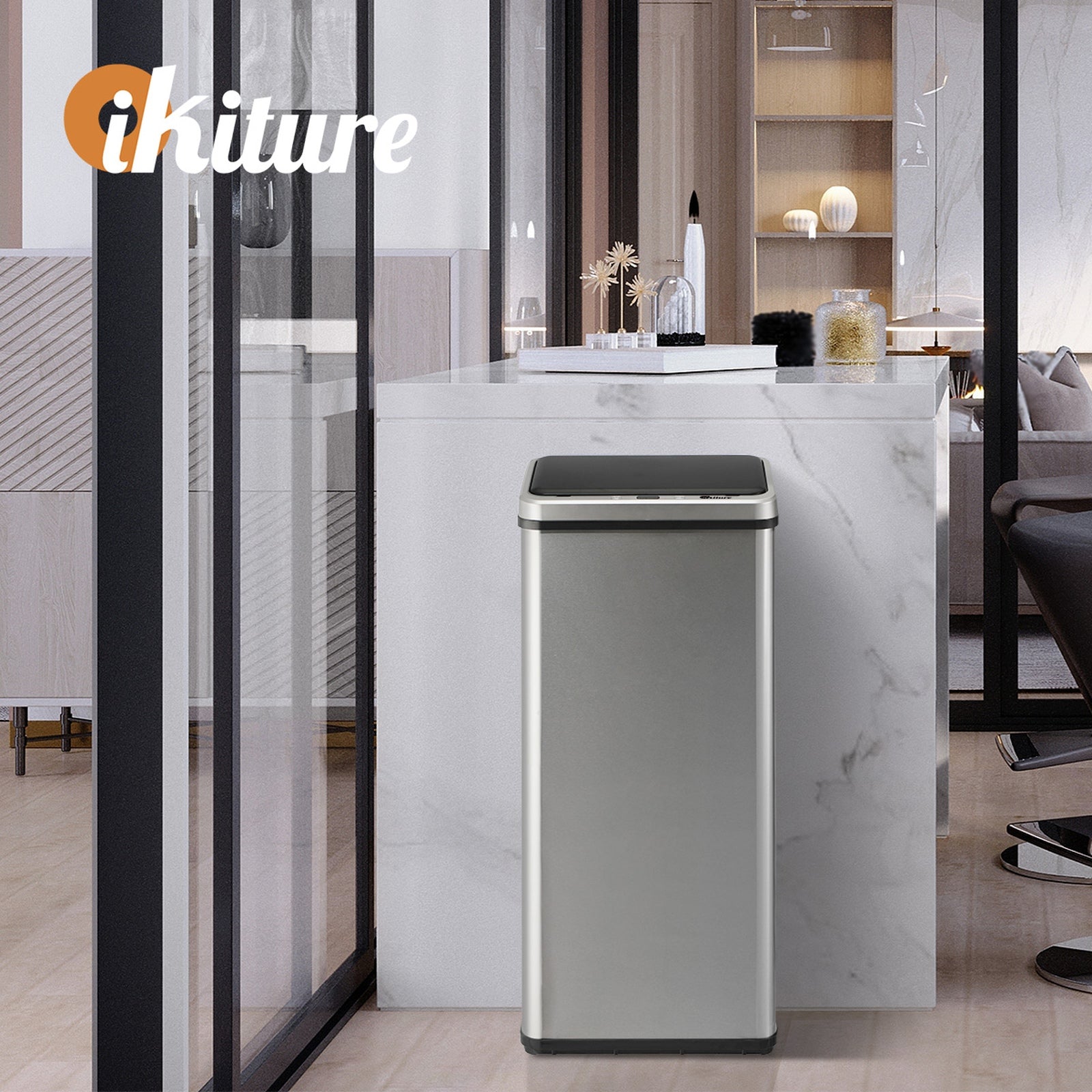 Oikiture 60L Motion Sensor Bin Automatic Rubbish Trash Can Kitchen Silver - Sunyee