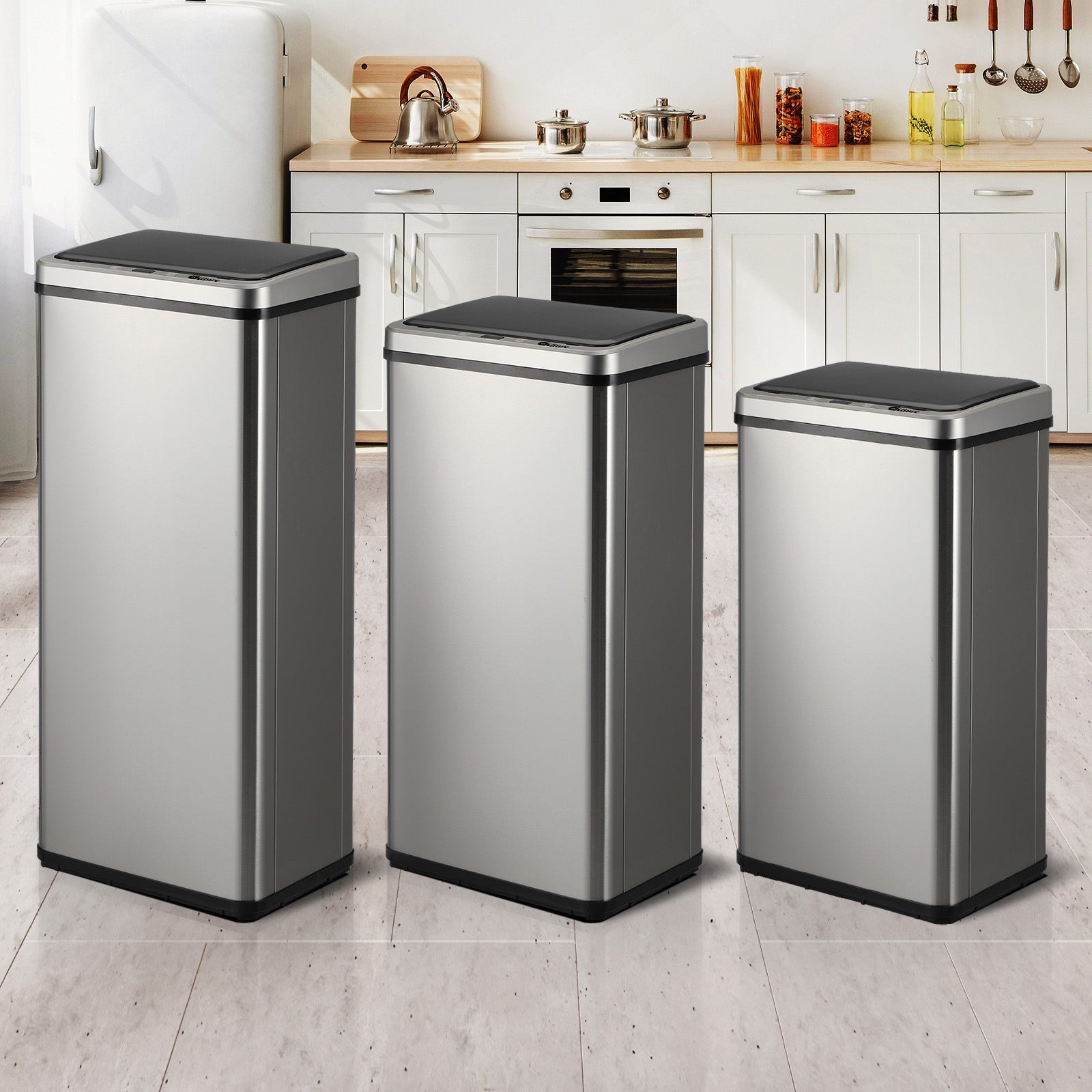 Oikiture Motion Sensor Bin Stainless Steel Automatic Trash Can Silver 40/50/60L - Sunyee