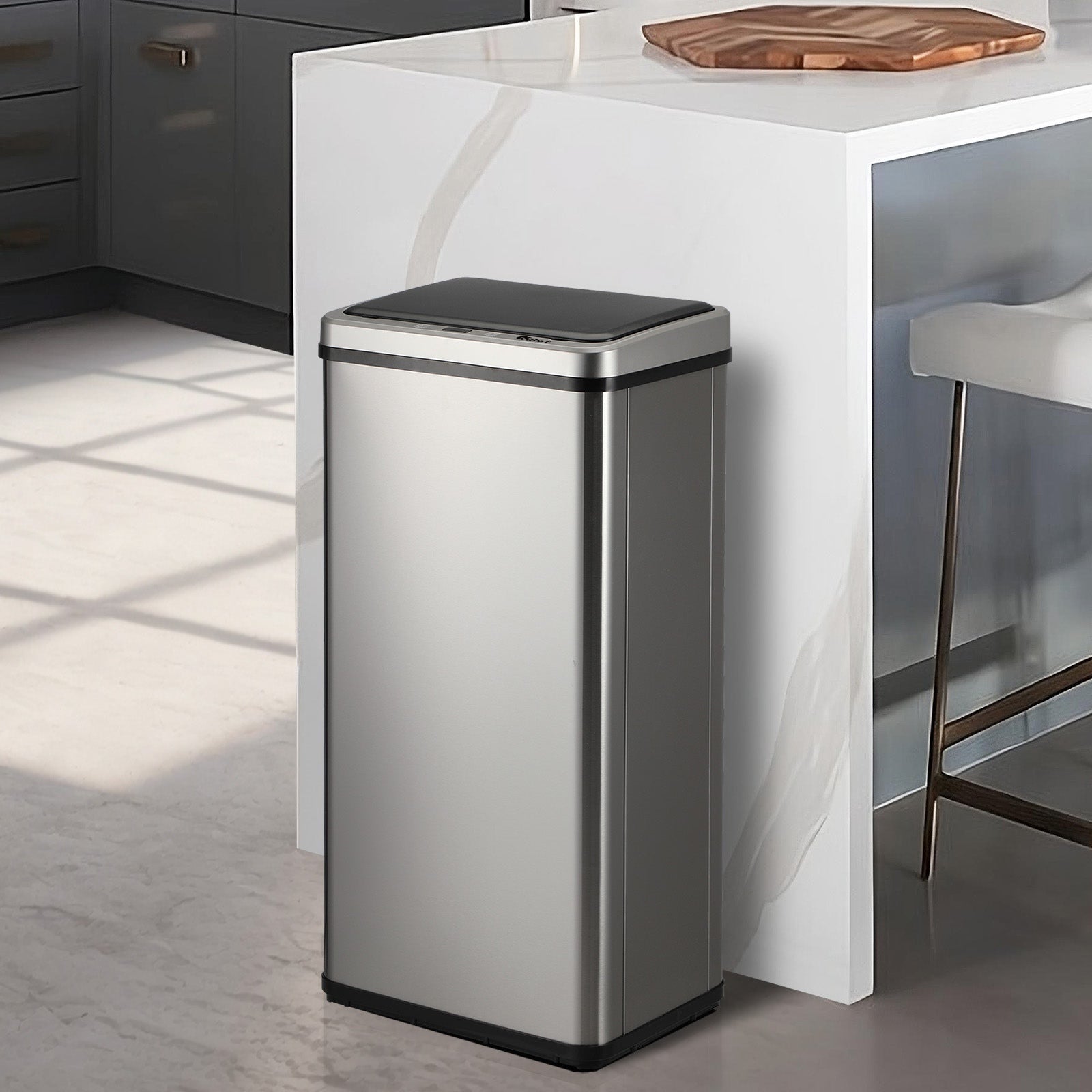 Oikiture 50L Motion Sensor Bin Automatic Rubbish Trash Can Kitchen Silver - Sunyee