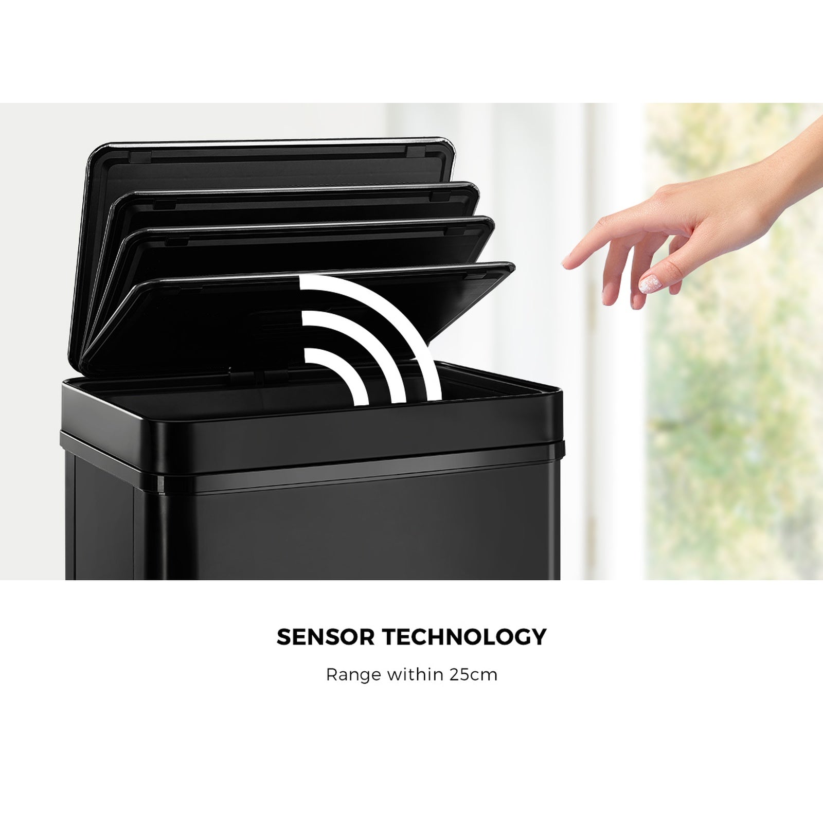 Oikiture 75L Motion Sensor Bin Automatic Rubbish Trash Can Kitchen Black - Sunyee