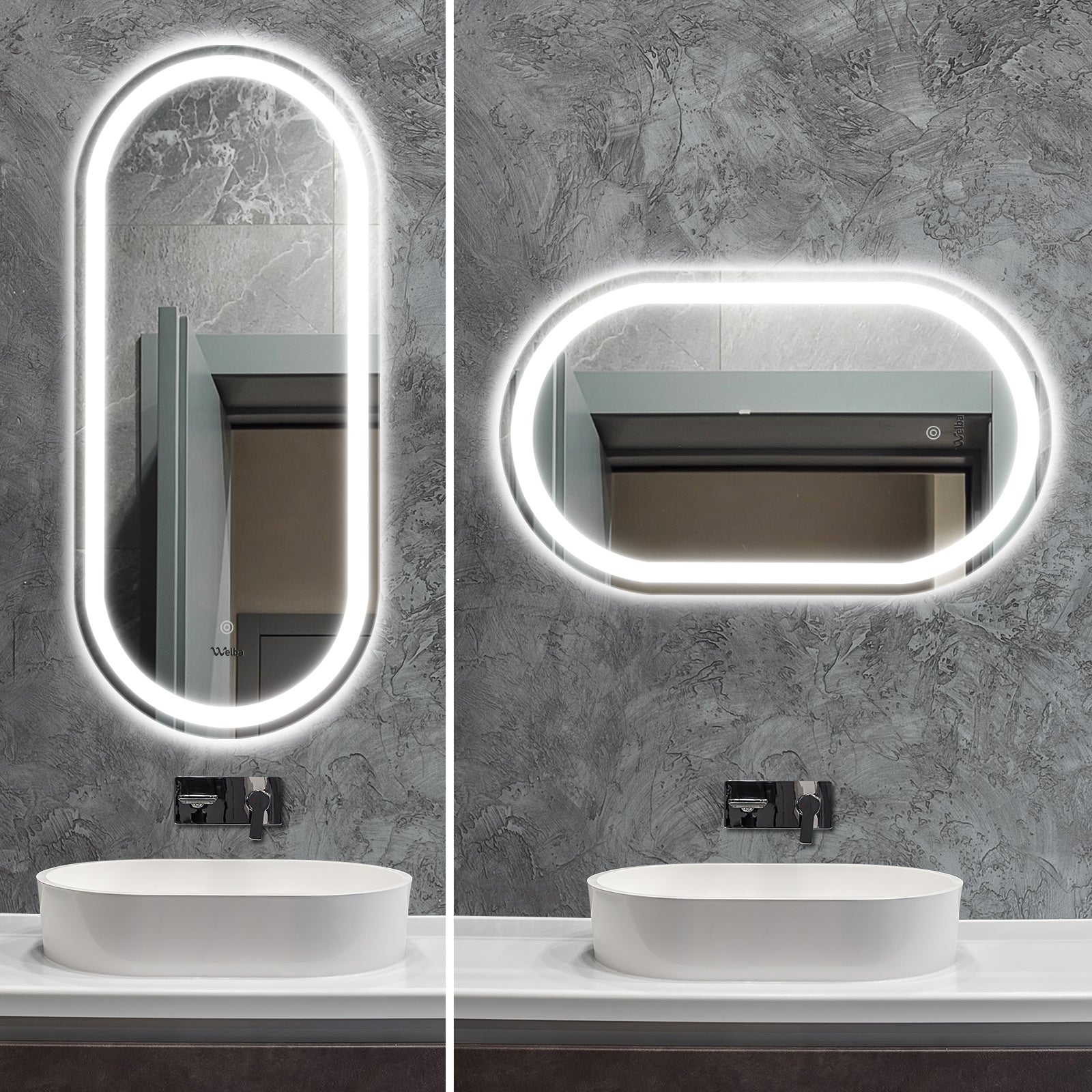 Welba LED Oval Bathroom Mirror Anti-fog Smart Makeup Wall Mirrors 1000/750mm - Sunyee