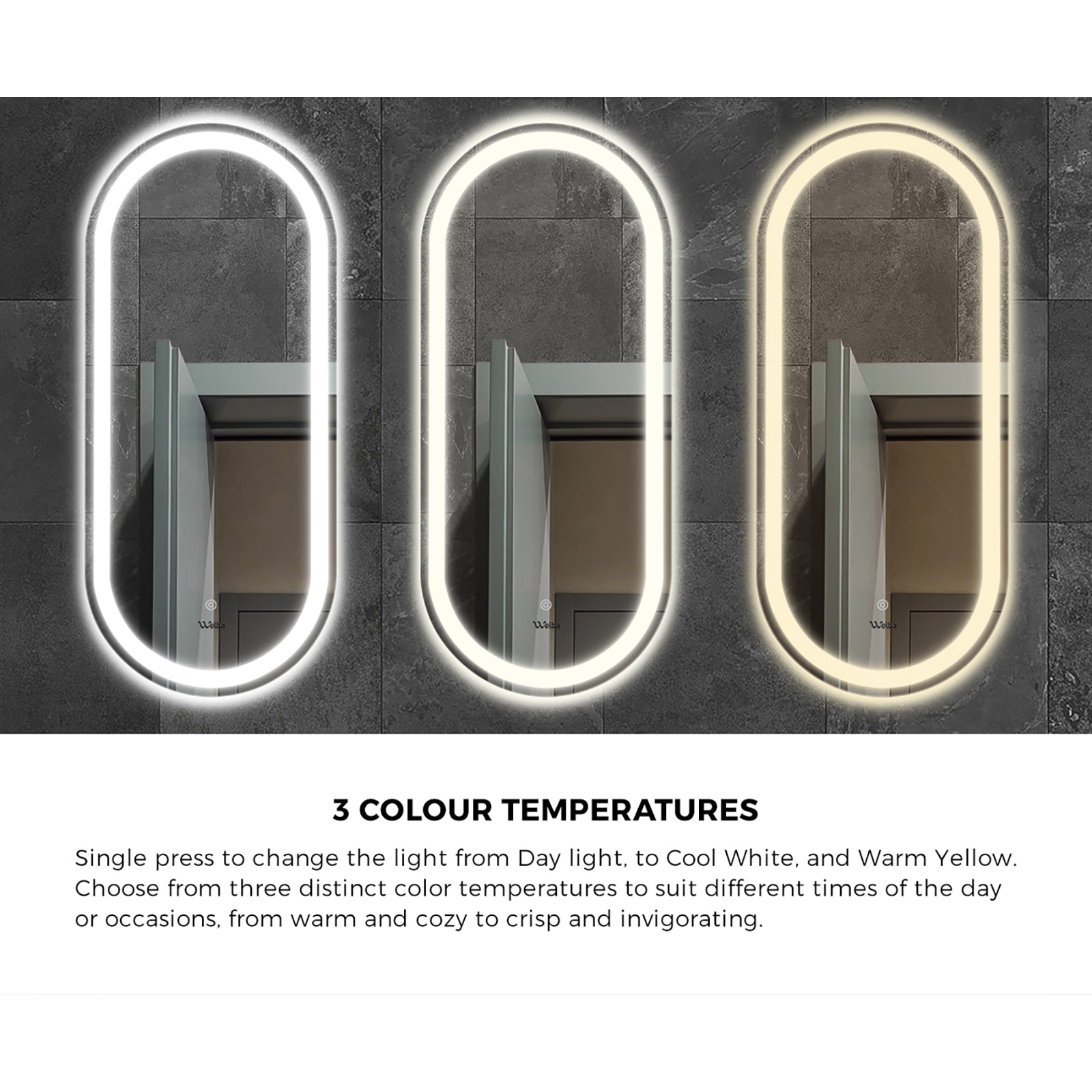 Welba LED Oval Bathroom Mirror Anti-fog Smart Makeup Wall Mirrors 1000/750mm - Sunyee