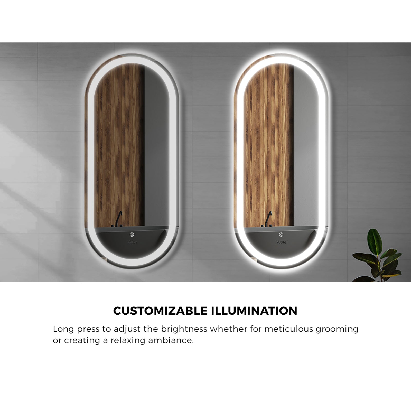 Welba LED Oval Bathroom Mirror Anti-fog Smart Makeup Wall Mirrors 1000/750mm - Sunyee