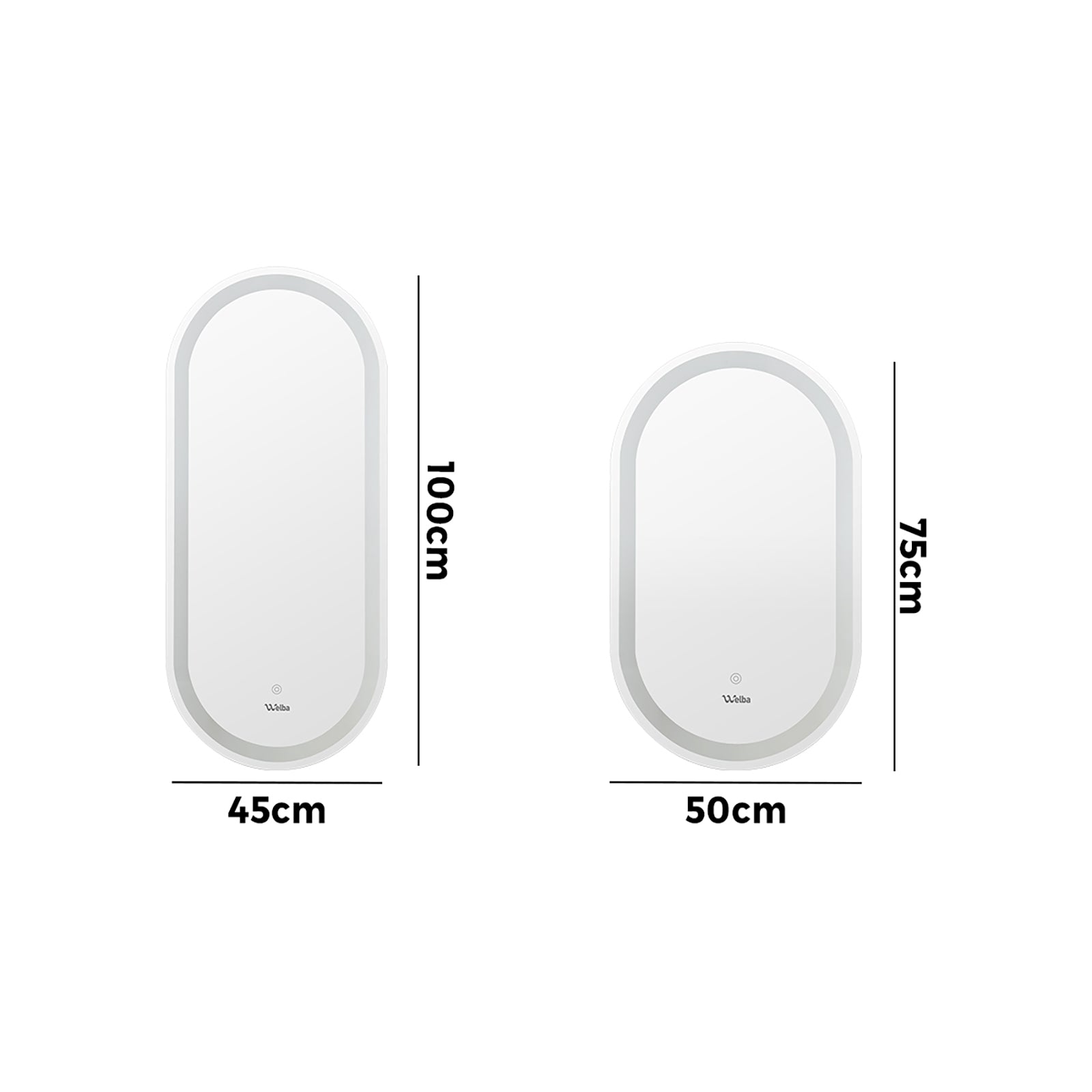 Welba LED Oval Bathroom Mirror Anti-fog Smart Makeup Wall Mirrors 1000/750mm - Sunyee