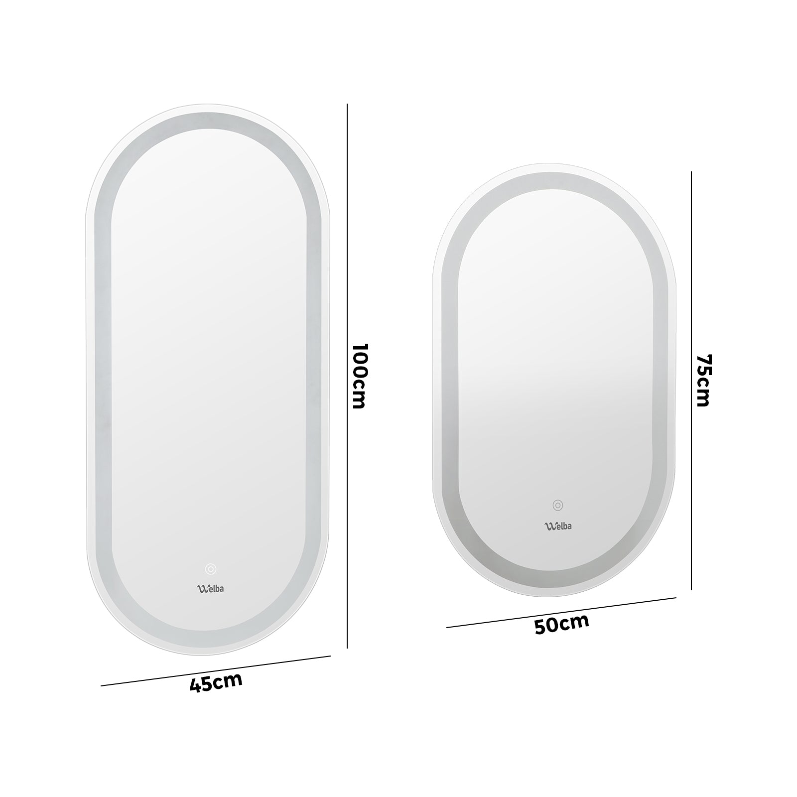 Welba LED Bathroom Mirror Anti-fog Makeup Wall Mirrors Round/Oval/Rectangle - Sunyee