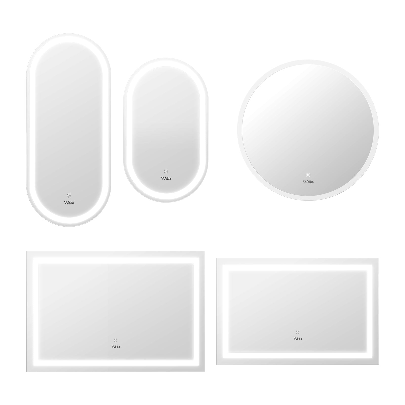 Welba LED Bathroom Mirror Anti-fog Makeup Wall Mirrors Round/Oval/Rectangle - Sunyee