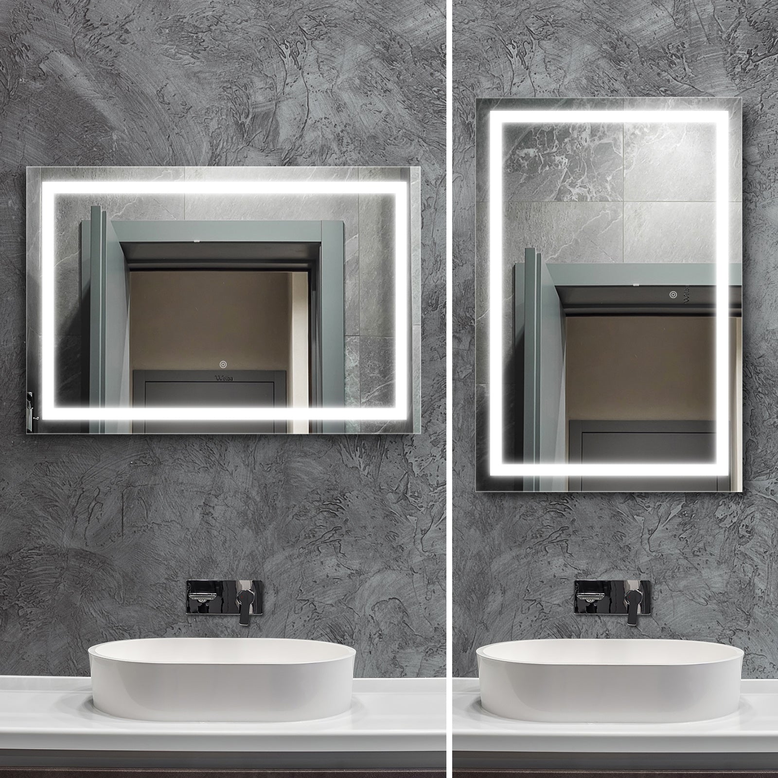 Welba LED Rectangle Bathroom Mirror Anti-fog Smart Makeup Wall Mirrors Decor - Sunyee