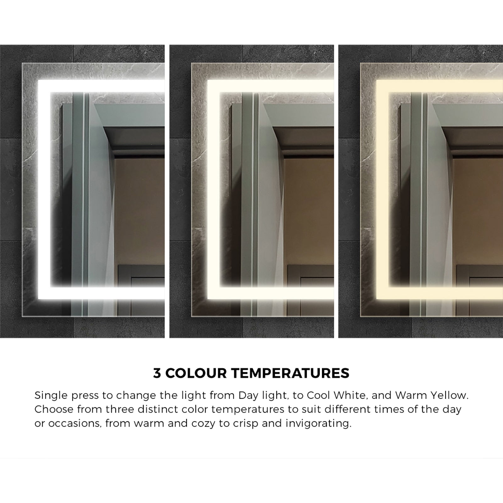 Welba LED Rectangle Bathroom Mirror Anti-fog Smart Makeup Wall Mirrors Decor - Sunyee