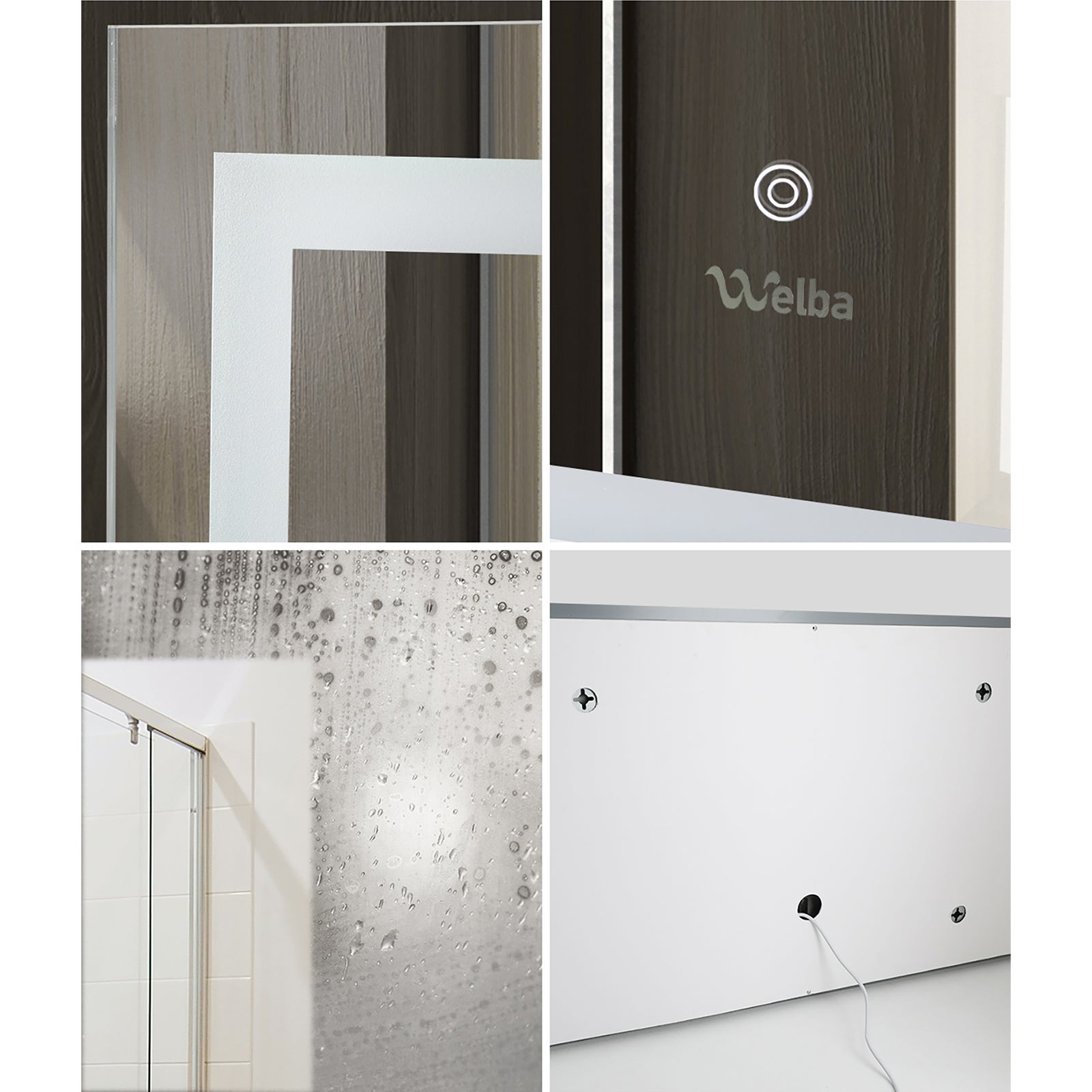 Welba LED Rectangle Bathroom Mirror Anti-fog Smart Makeup Wall Mirrors Decor - Sunyee