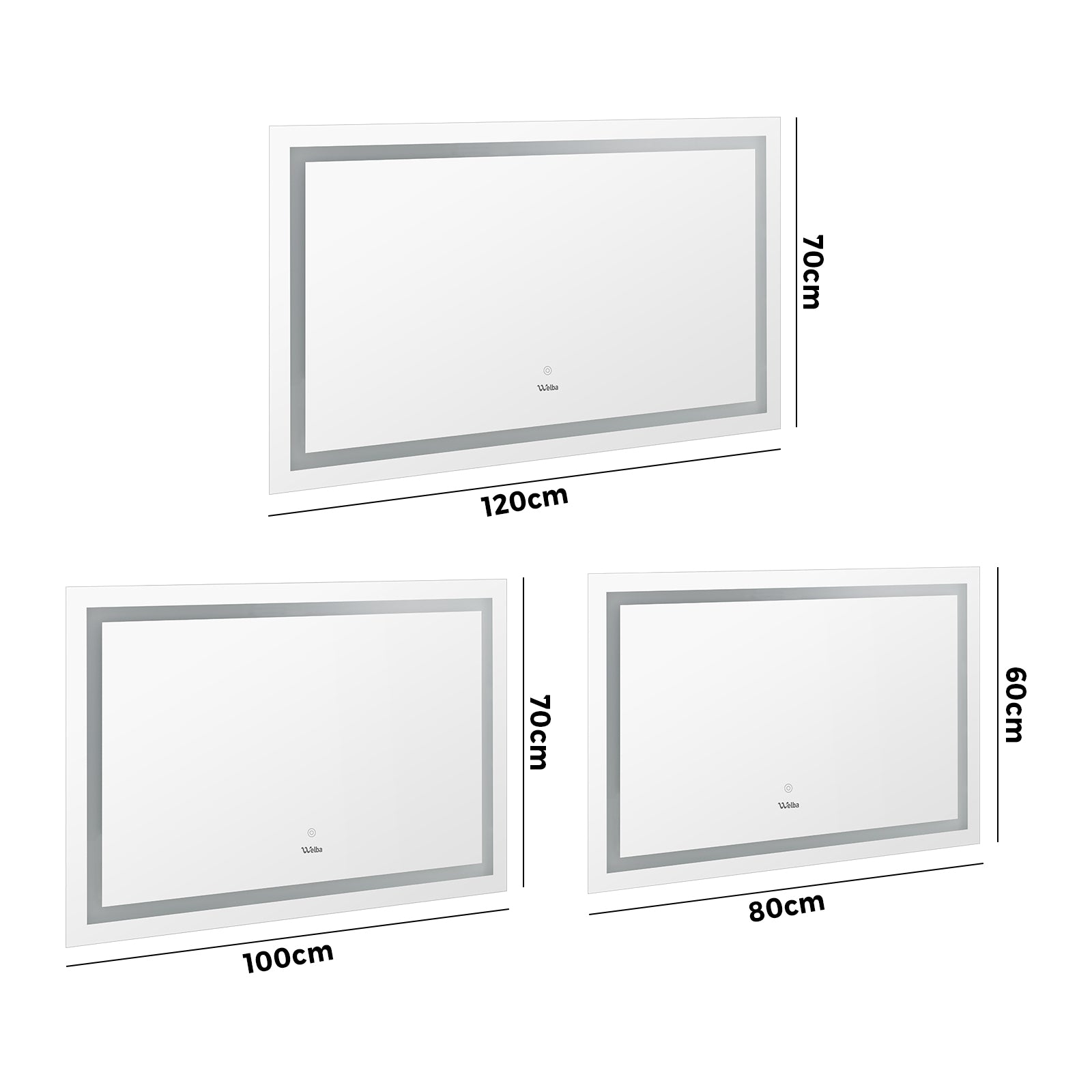Welba LED Rectangle Bathroom Mirror Anti-fog Smart Makeup Wall Mirrors Decor - Sunyee