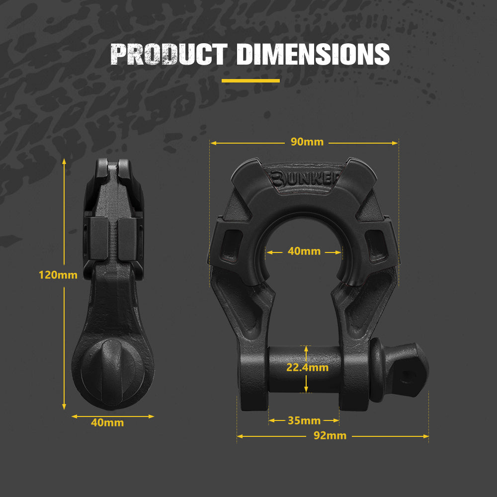 Bunker Indust Pair Bow Shackle 4.75Ton Rated 3/4” D-Ring with Isolator Black - Sunyee