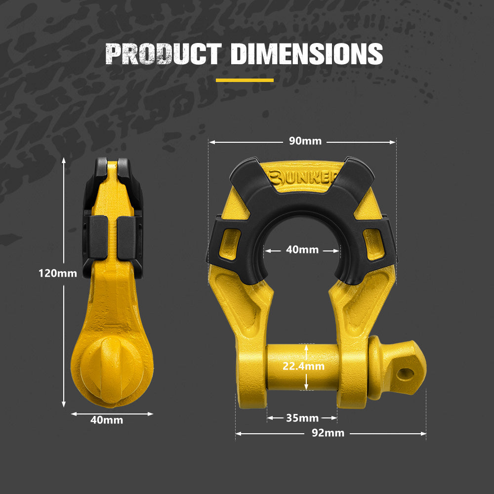 Bunker Indust Pair Bow Shackle 4.75Ton Rated 3/4” D-Ring with Isolator Yellow - Sunyee