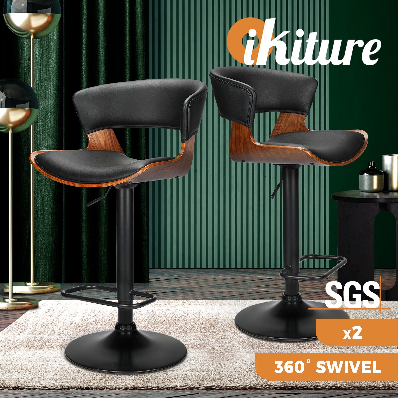 Oikiture Bar Stools Kitchen Stool Bar Chairs Metal Barstool Dining Chair Swivel - Sunyee
