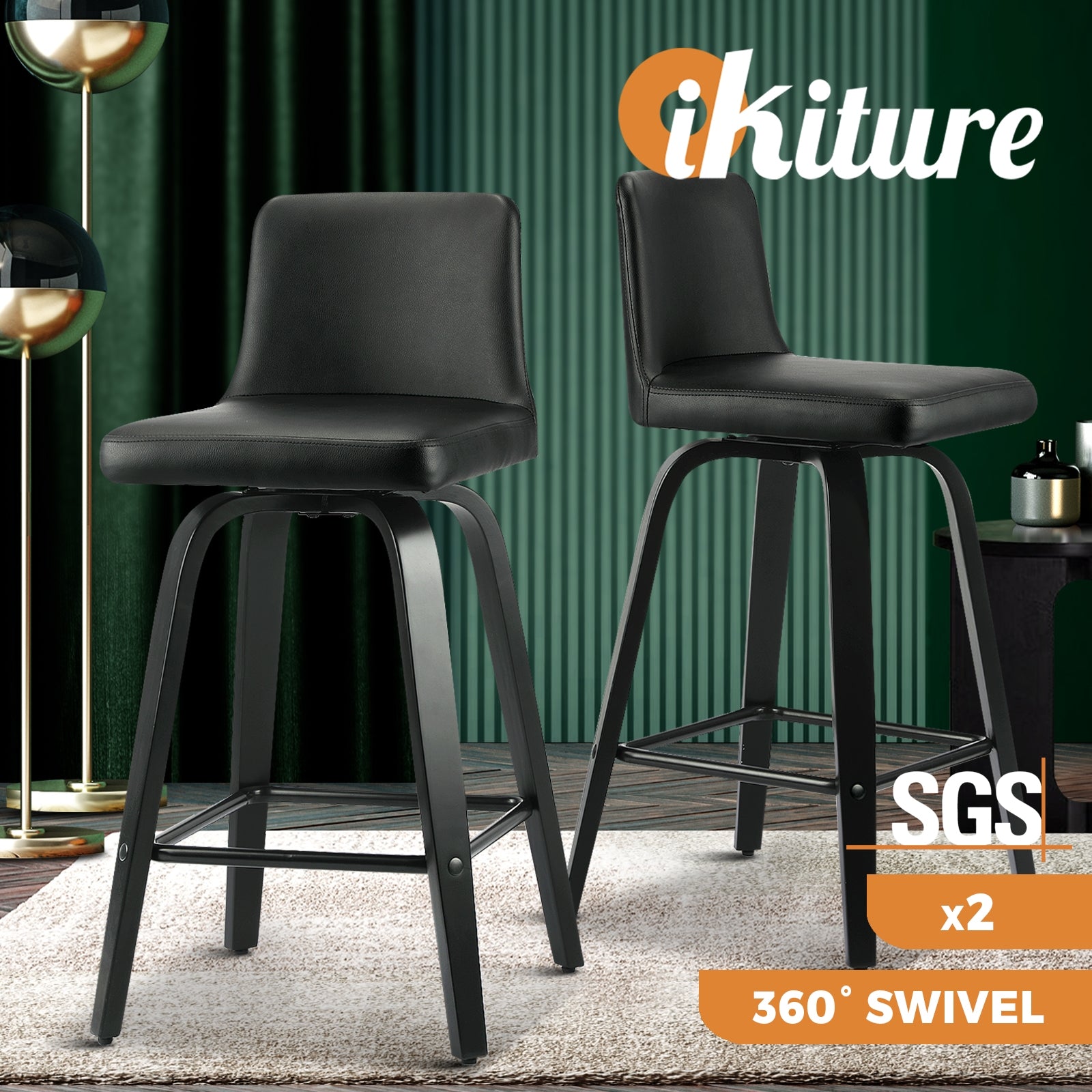 Oikiture Bar Stools Kitchen Stool Bar Chairs Metal Barstool Dining Chair Swivel - Sunyee