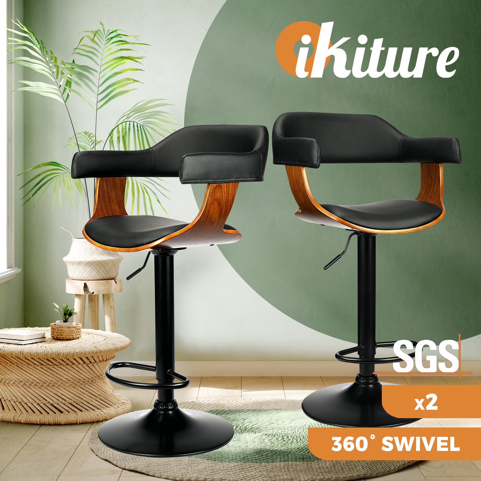 Oikiture Bar Stools Kitchen Stool Bar Chairs Metal Barstool Dining Chair Swivel - Sunyee