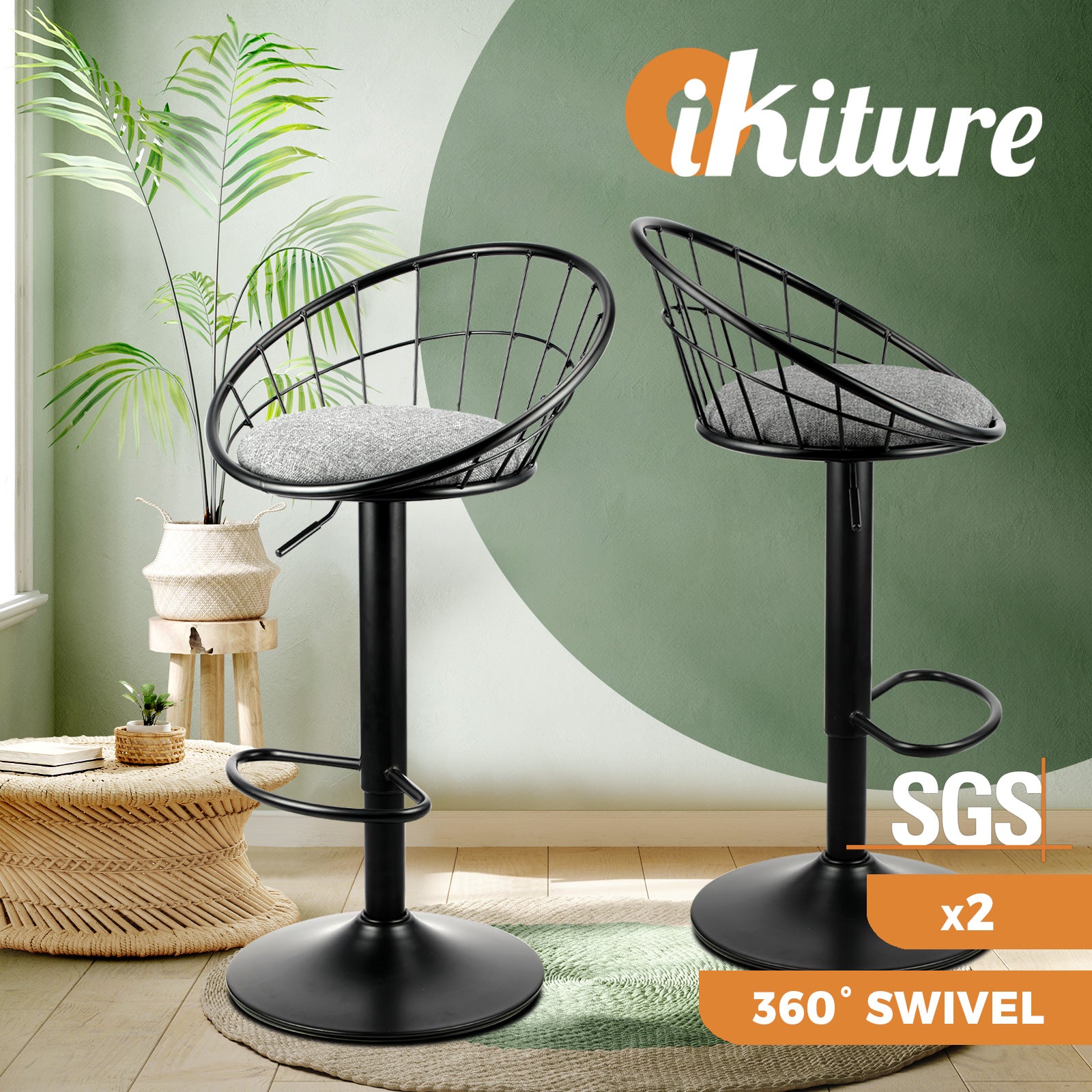 Oikiture Bar Stools Kitchen Stool Bar Chairs Metal Barstool Dining Chair Swivel - Sunyee