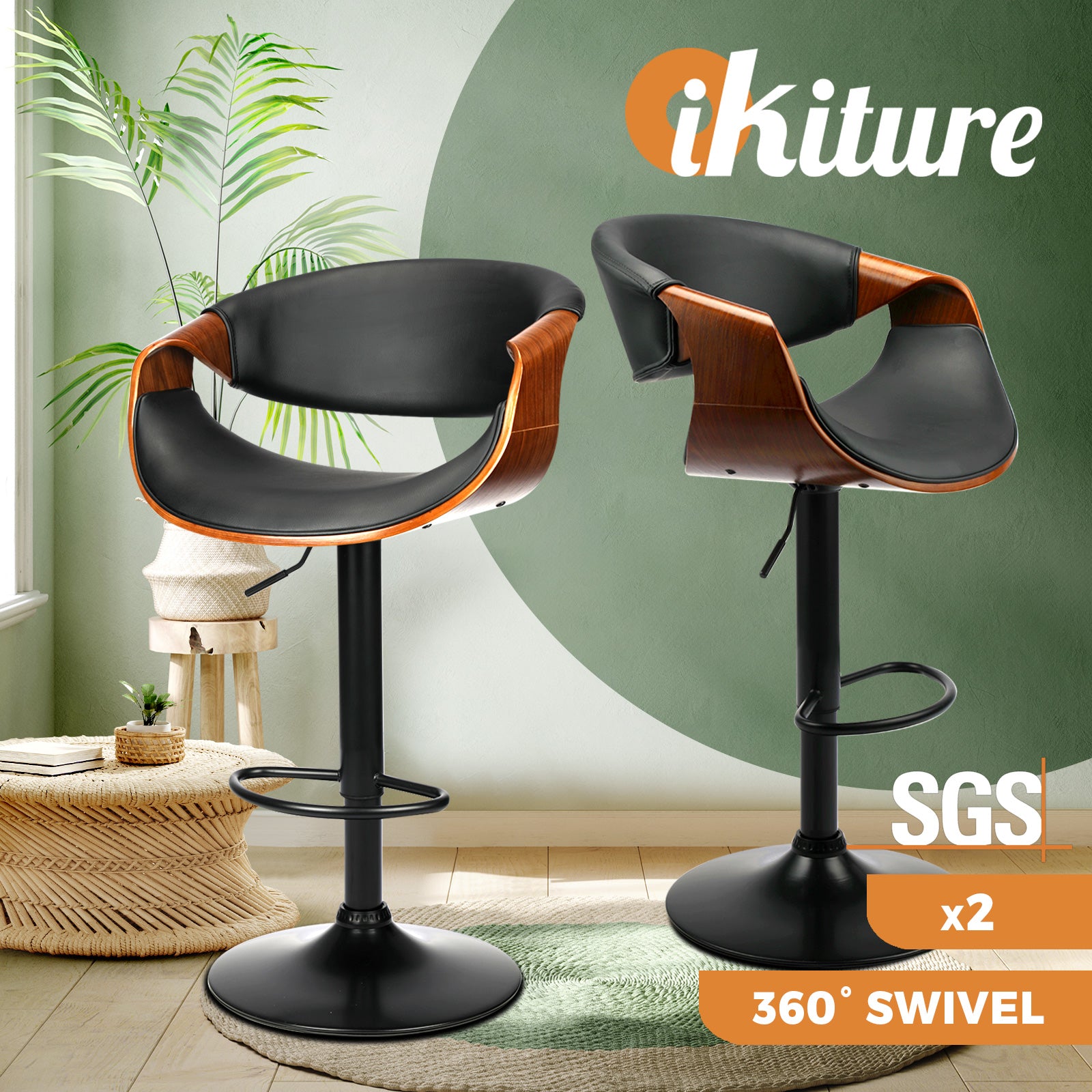 Oikiture Bar Stools Kitchen Stool Bar Chairs Metal Barstool Dining Chair Swivel - Sunyee