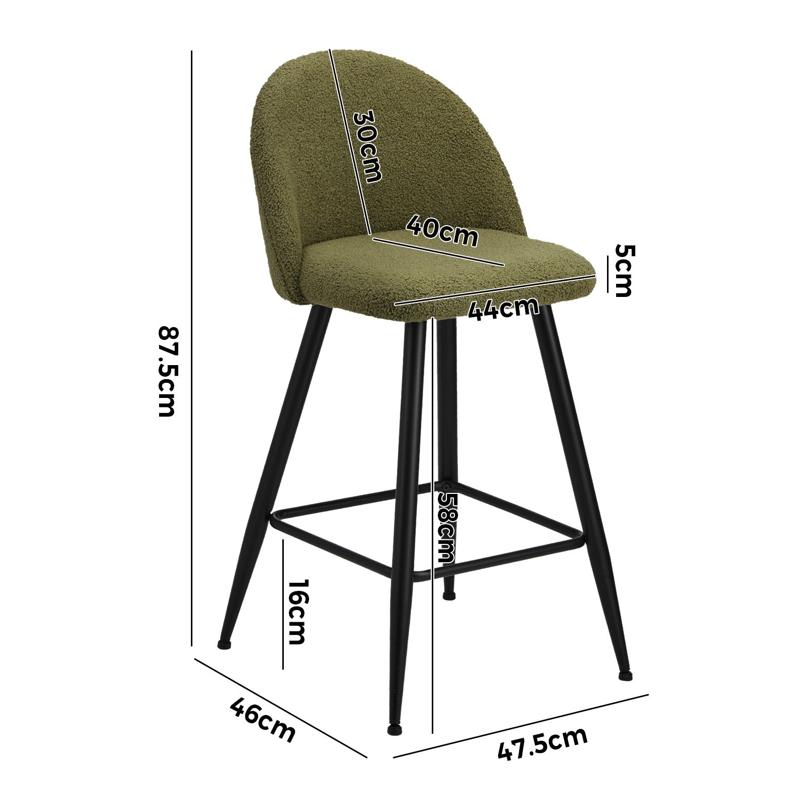 Oikiture 4x Bar Stools Kitchen Dining Chairs Counter Stool Green Boucle Padded - Sunyee
