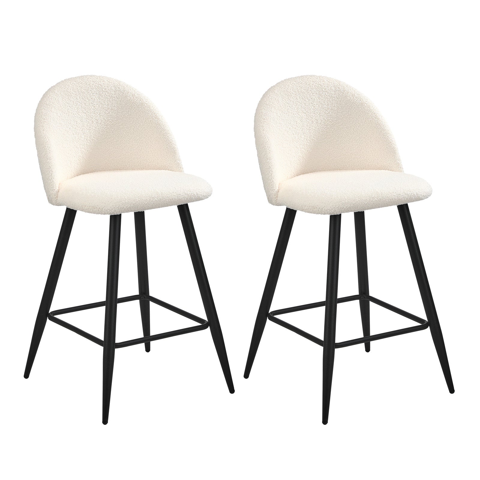 Oikiture 2x Bar Stools Kitchen Dining Chairs Counter Stool White Boucle Padded - Sunyee