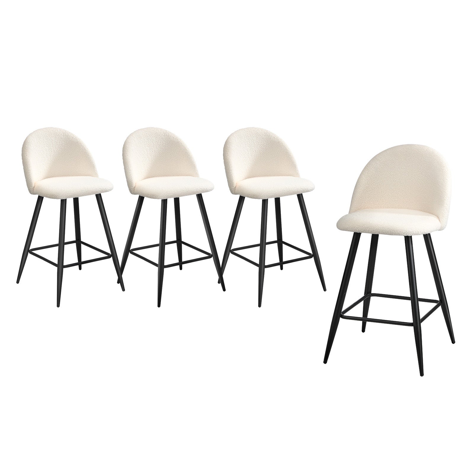 Oikiture 4x Bar Stools Kitchen Dining Chairs Counter Stool White Boucle Padded - Sunyee