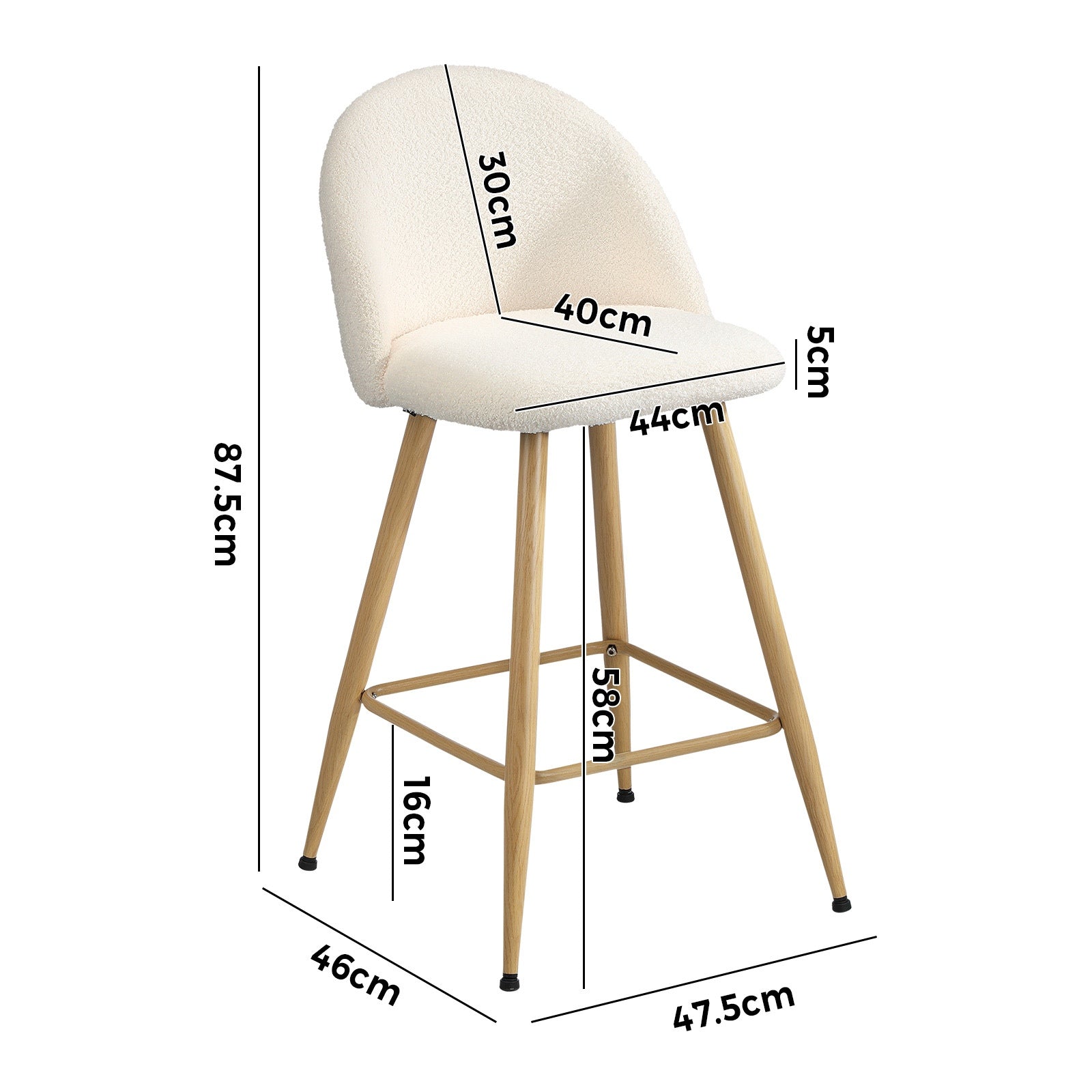Oikiture 4x Bar Stools Kitchen Dining Chairs Counter Stool Boucle Padded Stools - Sunyee