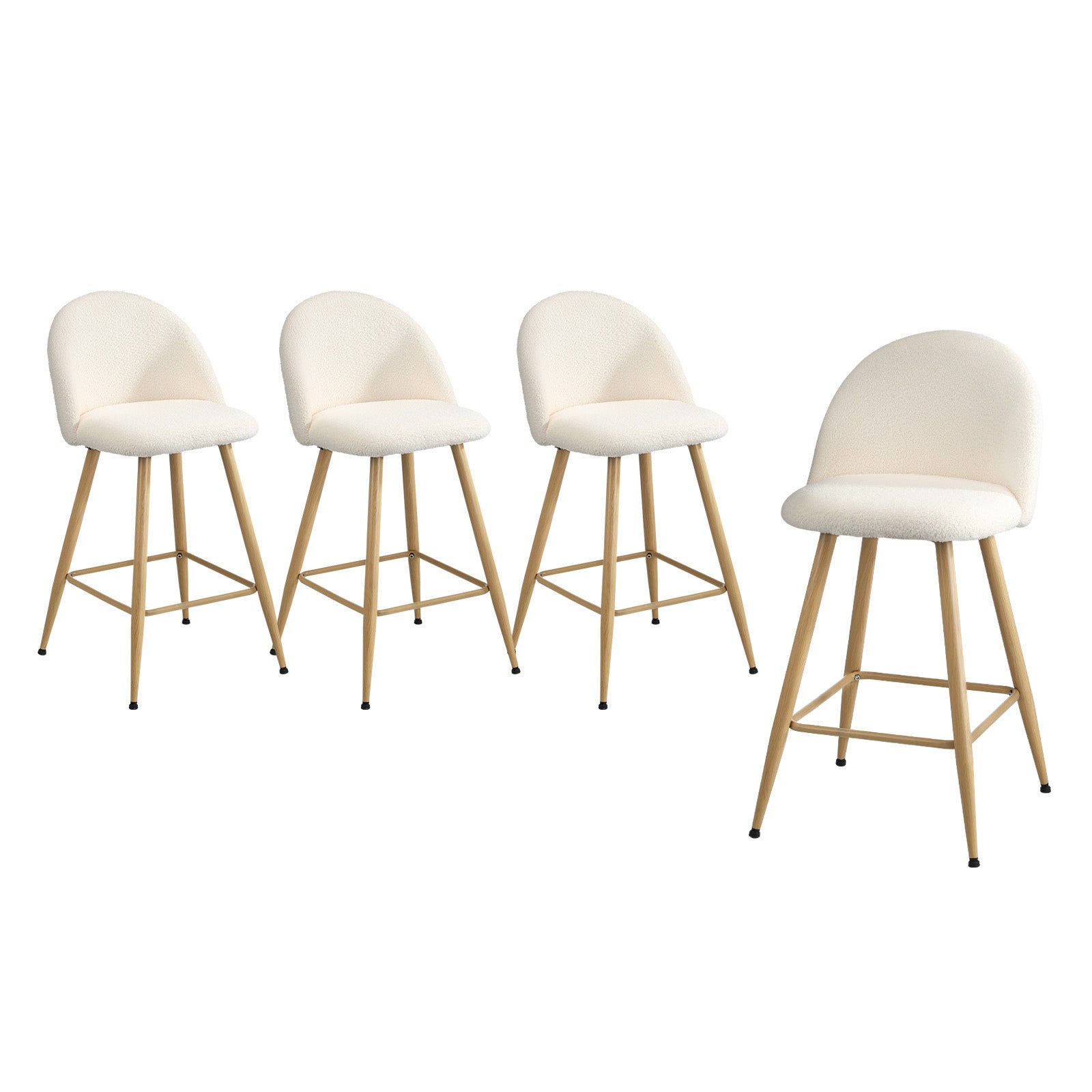 Oikiture 4x Bar Stools Kitchen Dining Chairs Counter Stool Boucle Padded Stools - Sunyee