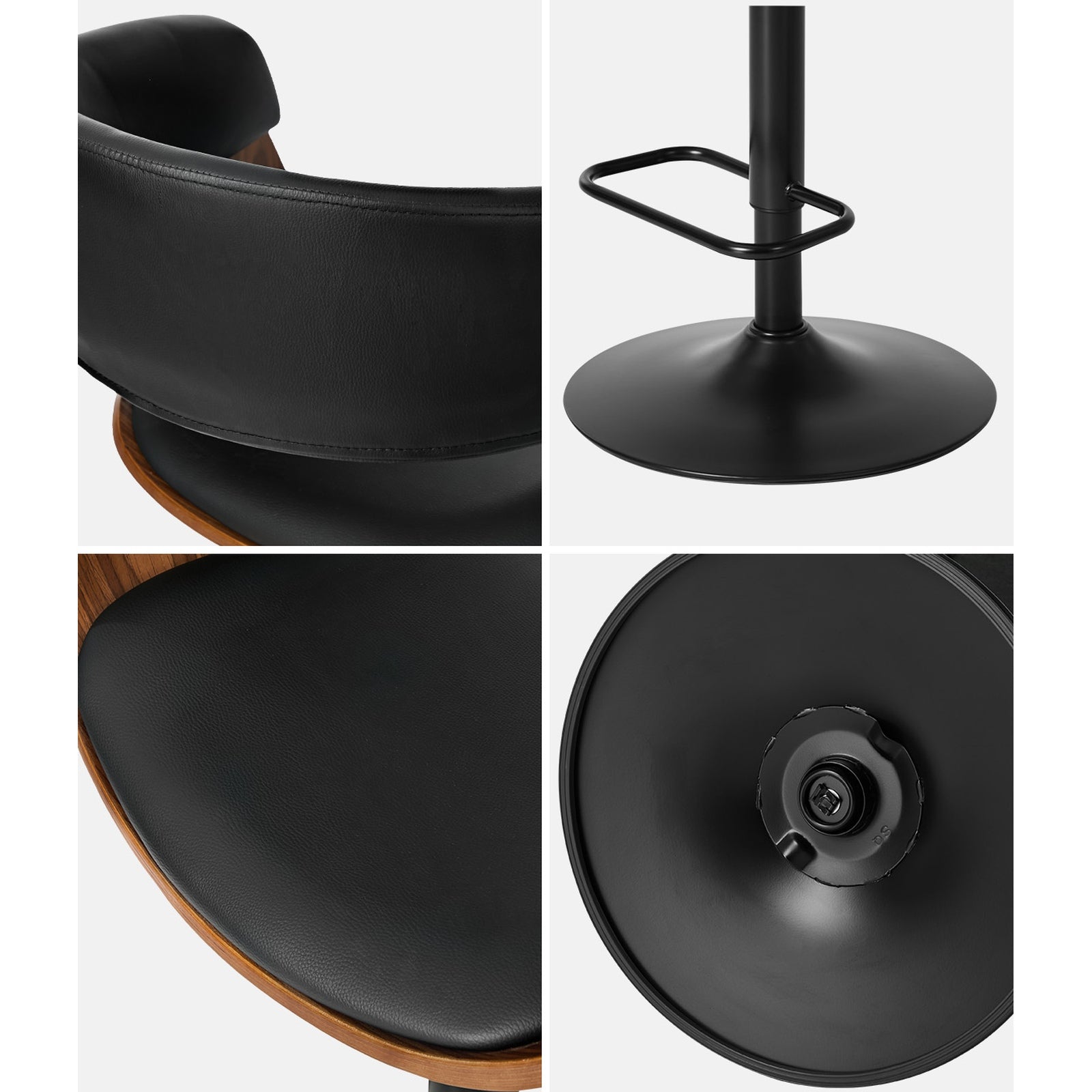 Oikiture 2x Bar Stools Swivel Gas Lift Counter Stool Armrest Leather Black