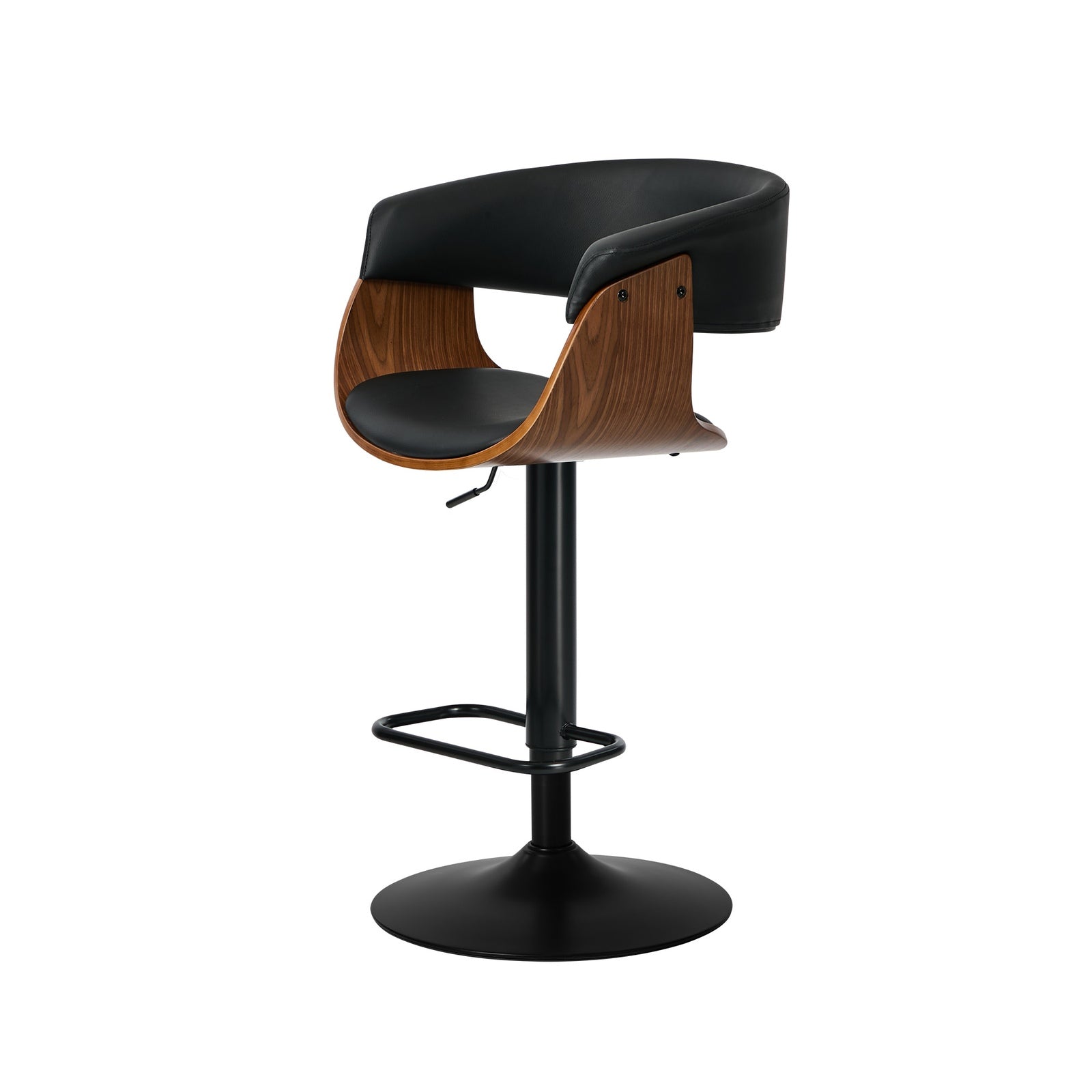 Oikiture 2x Bar Stools Swivel Gas Lift Counter Stool Armrest Leather Black